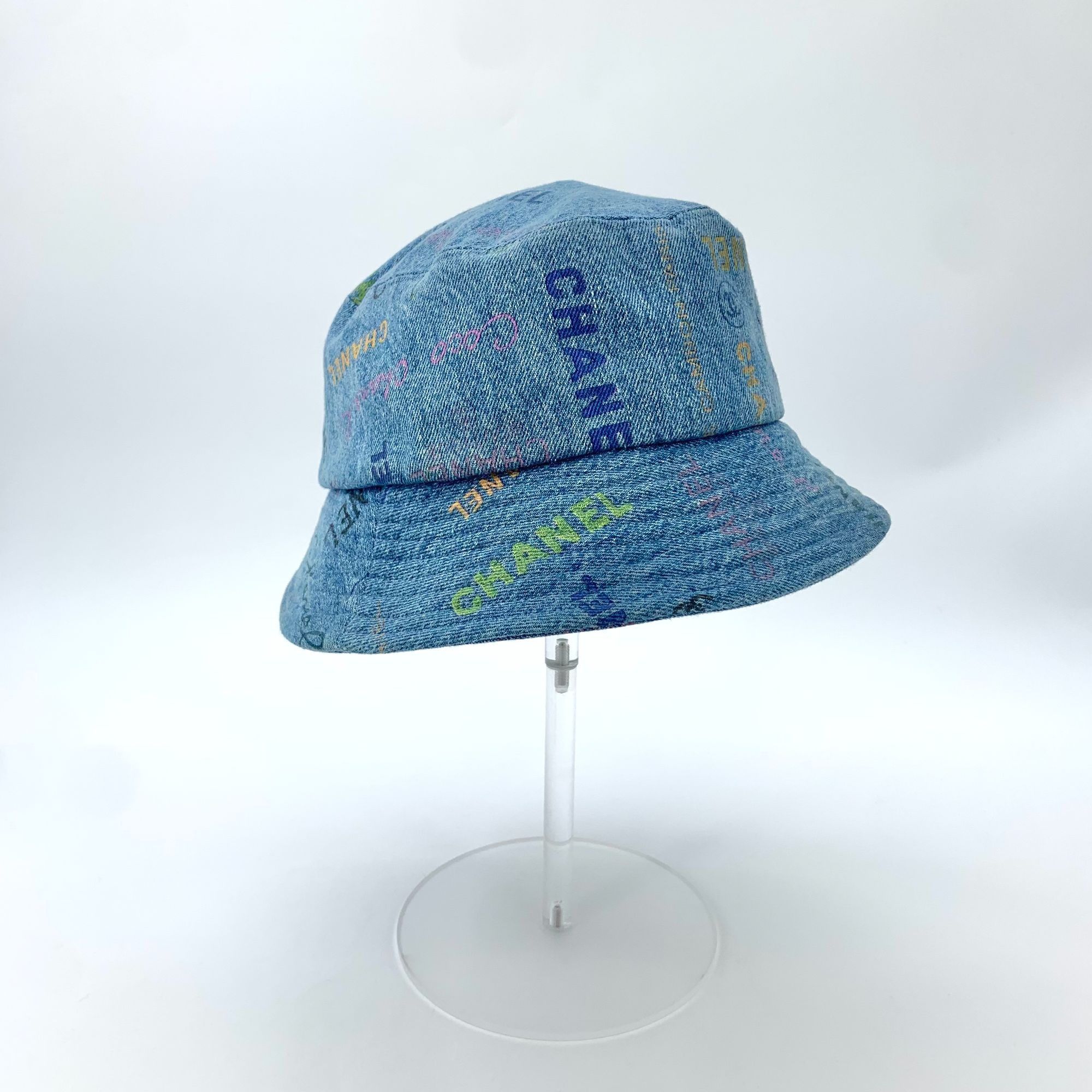 Chanel Chanel Blue Logo Printed Cotton Bucket Hat Size M Size ONE SIZE - 8 Thumbnail