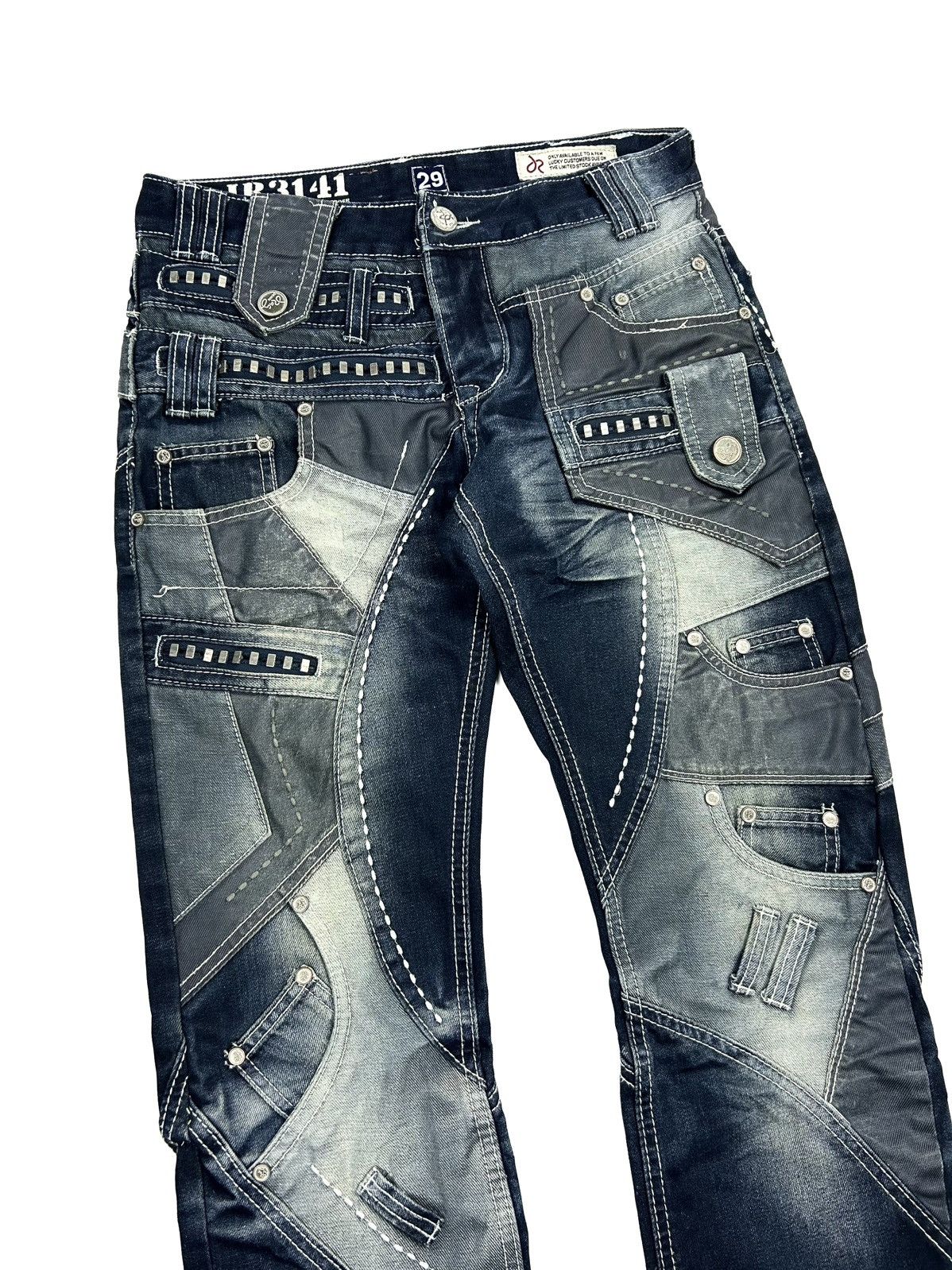 Japanese Brand J RAG Avant-Garde Japanese Jeans Multi-Pocket Navy Denim Y2K Size US 29 - 3 Thumbnail