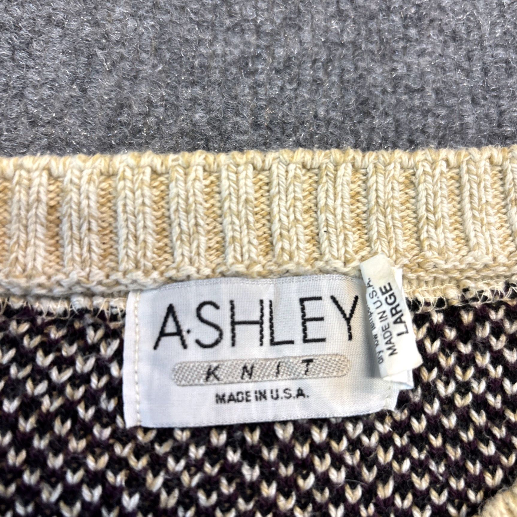 Vintage VINTAGE Ashley Heavy Knit Sweater Women’s L Chevron Cotton USA Oversized Lagenlook Pullover Knit Wool? (Note: can't add unknown material) Size L / US 10 / IT 46 - 2 Thumbnail