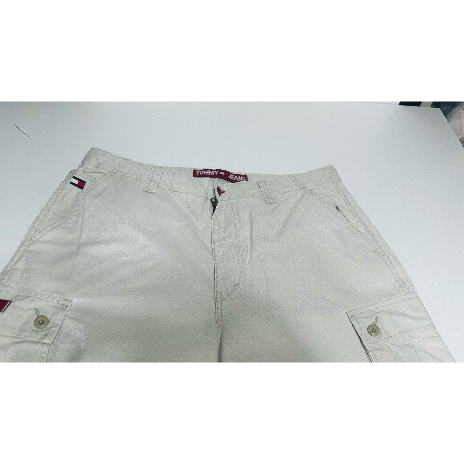 Tommy Hilfiger Vintage Wide Leg Tommy Jeans Mens Cargo Khaki Pants 38 90s Size US 38 / EU 54 - 3 Thumbnail