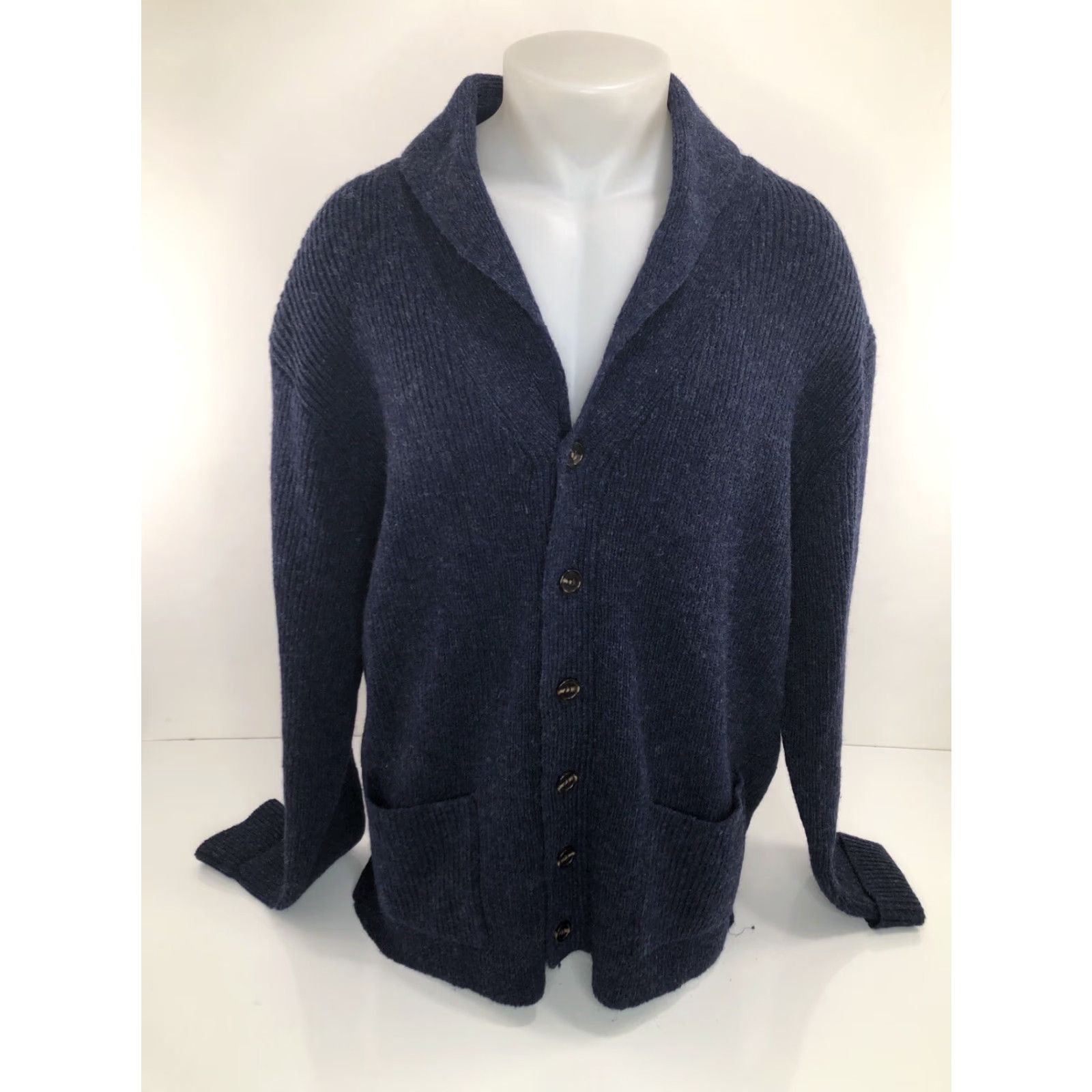 Vintage LINE OF TRADE SHETLAND WOOL Cardigan Mens 2XL Sweater Blue Wool Lined 2XL Mens Size US XXL / EU 58 / 5 - 2 Thumbnail