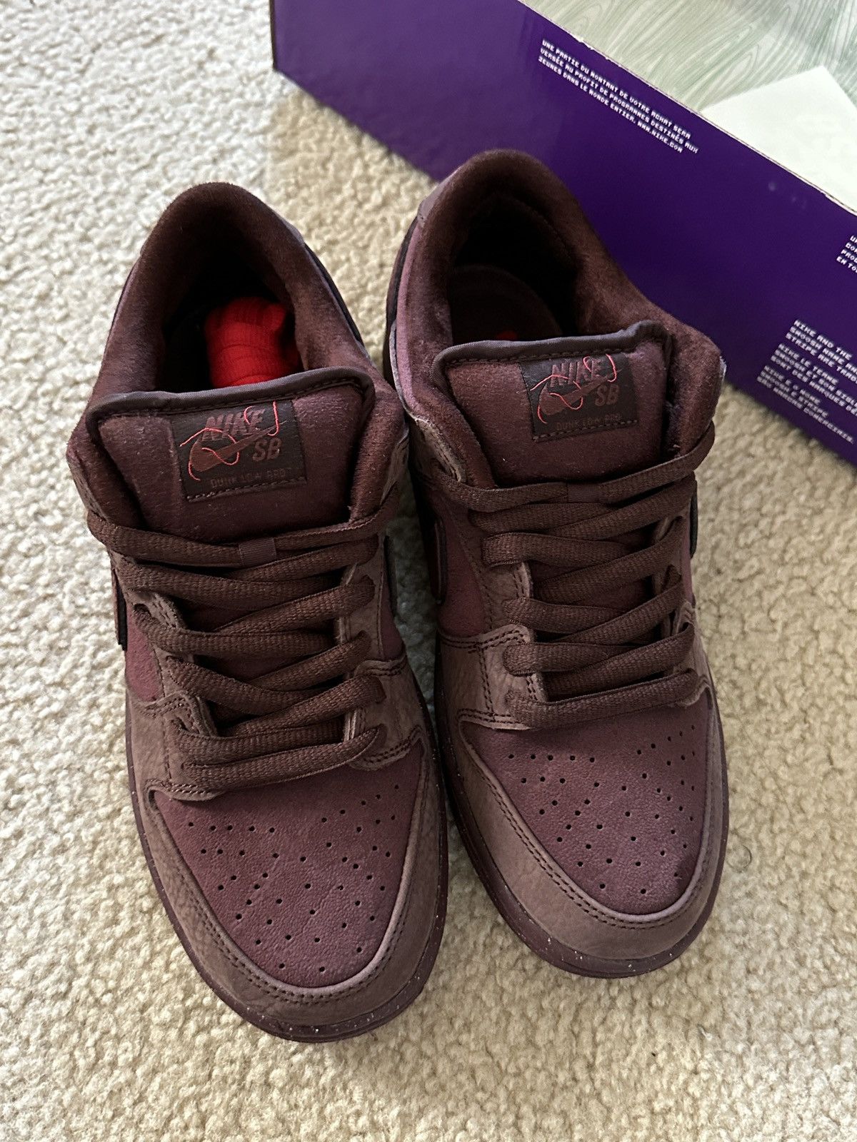 image of Nike Sb Dunk Low City Of Love Burgundy Skateboarding Size 8 Shoes, Men's