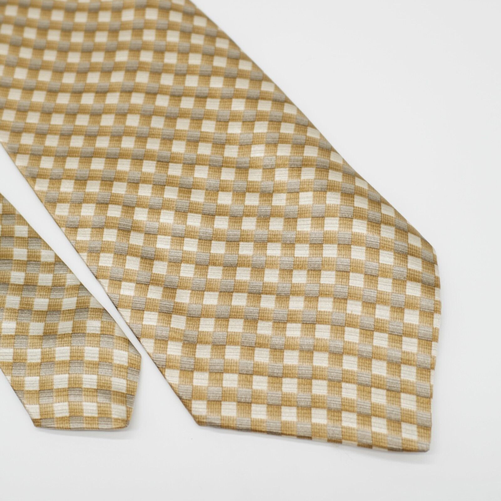 Stafford Stafford Tan Brown Plaid Print Wide Silk Tie Size ONE SIZE - 1 Thumbnail