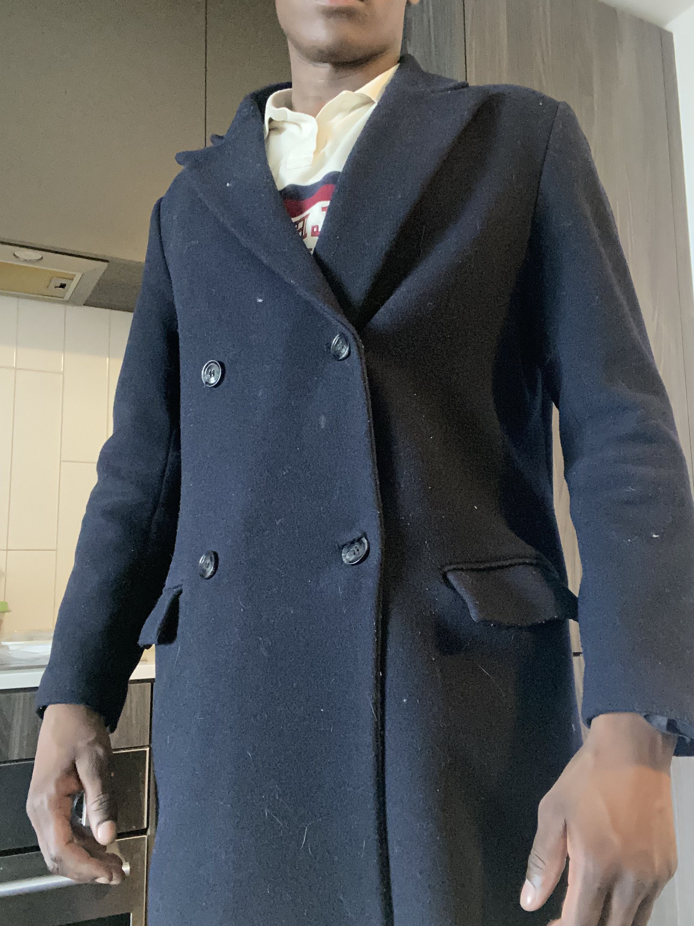 H&M H&M Dark Blue Double Breasted Coat Size US L / EU 52-54 / 3 - 6 Thumbnail