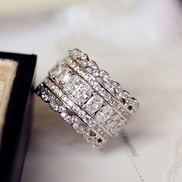 Jewelry Micro Paved Cubic Zirconia Silver Color Wide Rings Size ONE SIZE - 2 Thumbnail