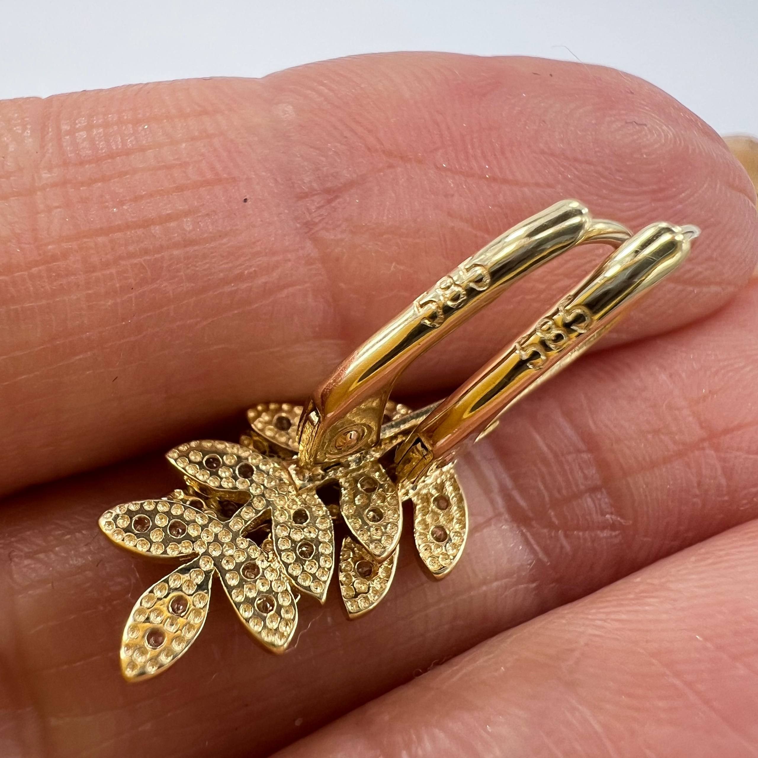 Other 14K Solid Gold Leaf Branch Earrings with CZ Stones Italy 2g Size ONE SIZE - 3 Thumbnail