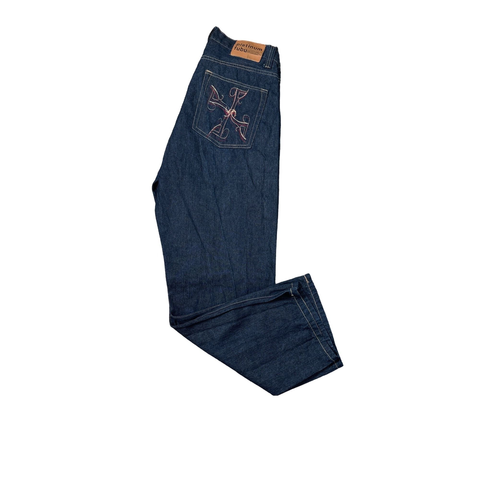 Fubu VINTAGE Y2K MEN'S PLATINUM FUBU EMBROIDERED HIP HOP BAGGY JE Size US 35 - 1 Thumbnail