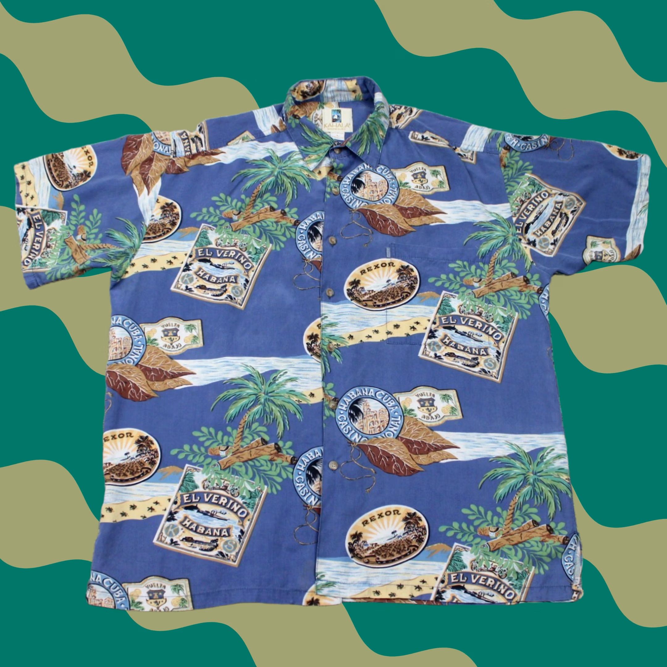 Vintage Kahala Mens Large Blue 100% Rayon AOP Hawaiian Shirt Button-Up Short Sleeve Reg XS? Wait, can't add info. Size US L / EU 52-54 / 3 - 1 Thumbnail