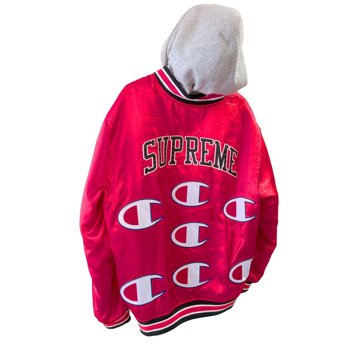 Champion × Supreme Satin Hooded Varsity Jacket Size US L / EU 52-54 / 3 - 2 Thumbnail