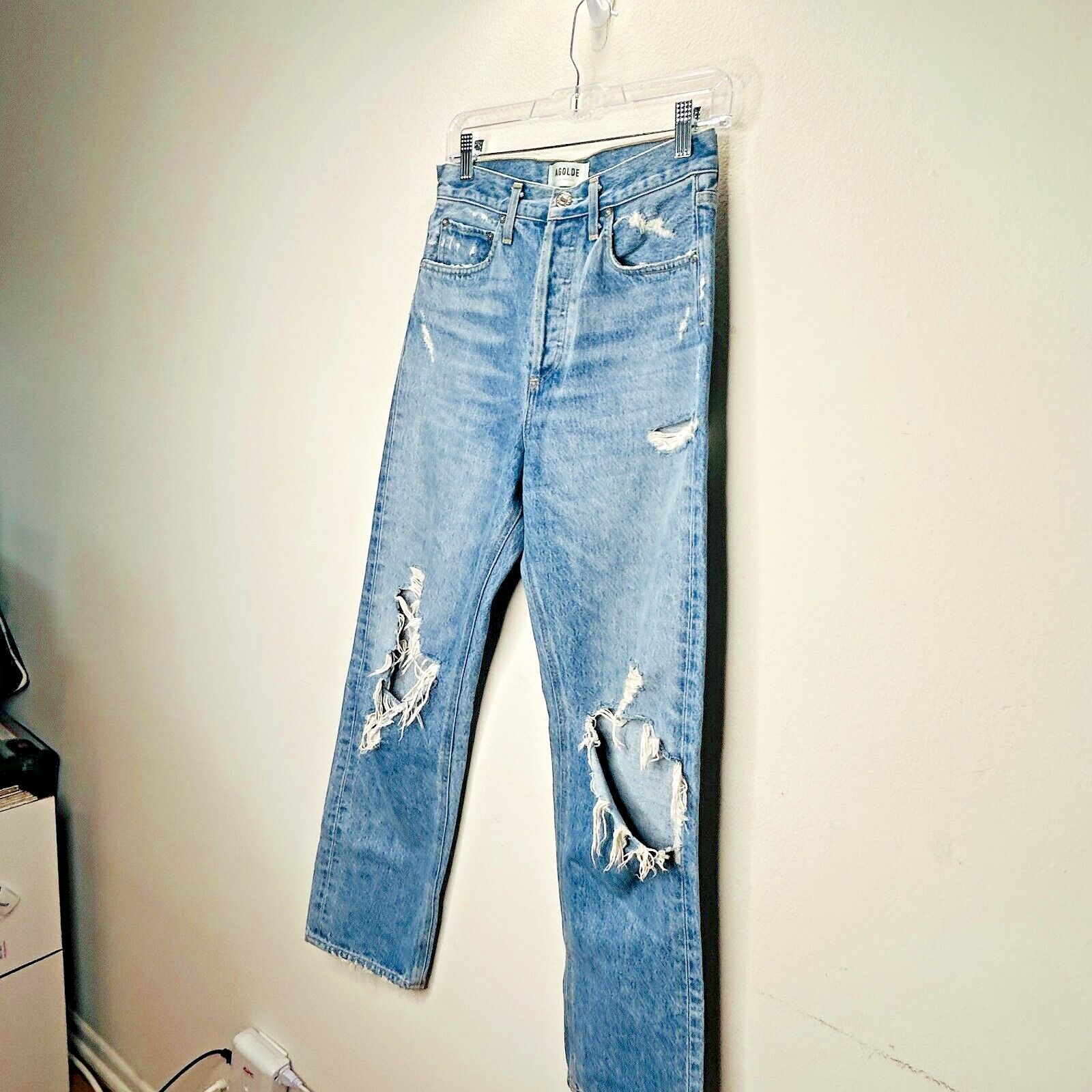 Agolde Agolde Medium Wash Mid Rise Button Fly Straight Jeans 24 Size 24" / US 00 / IT 34 - 3 Thumbnail