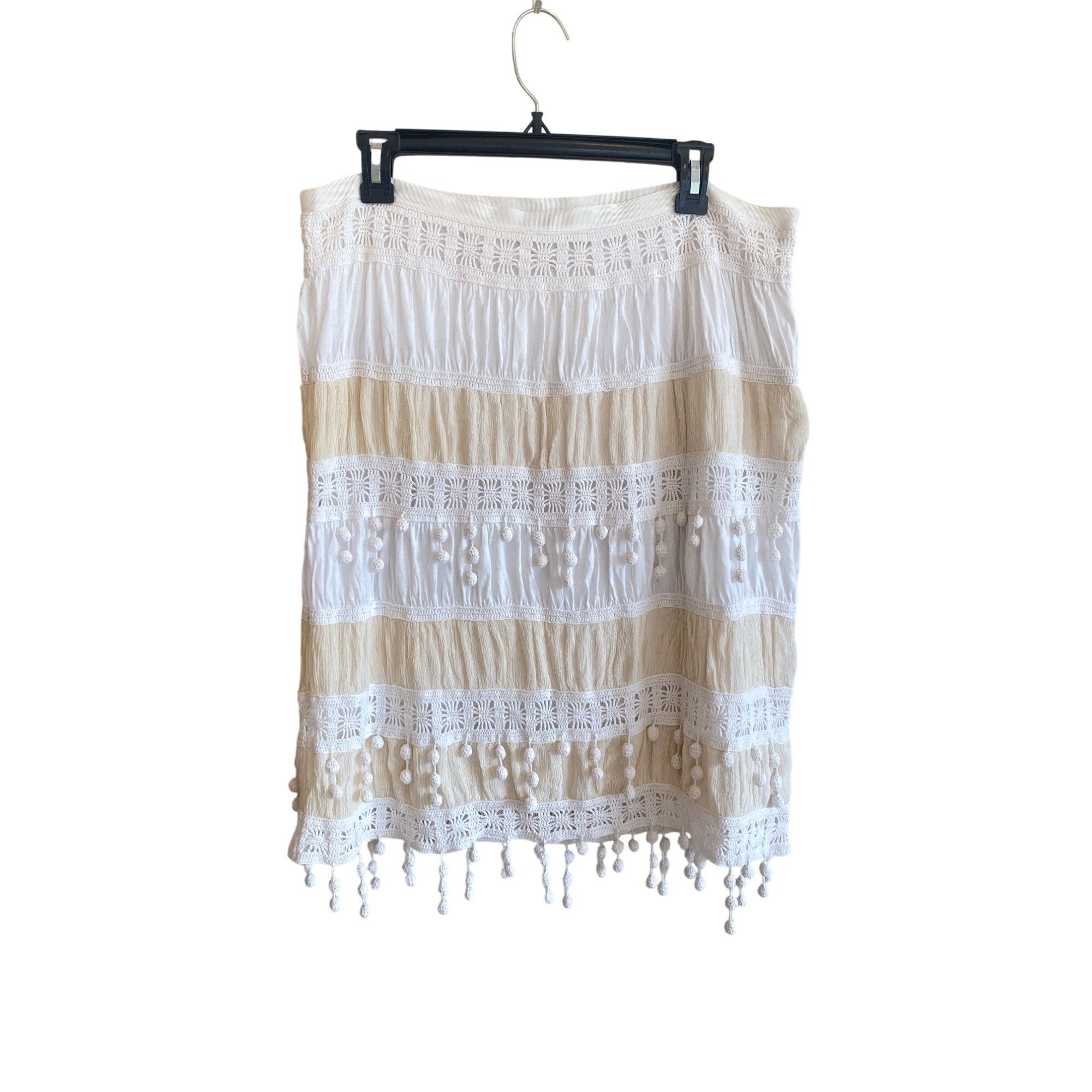 Trina Turk Trina Turk Skirt w/ Pom Poms Women's 12 Ivory Beige Cotton Size 34" / US 12 / IT 48 - 9 Thumbnail