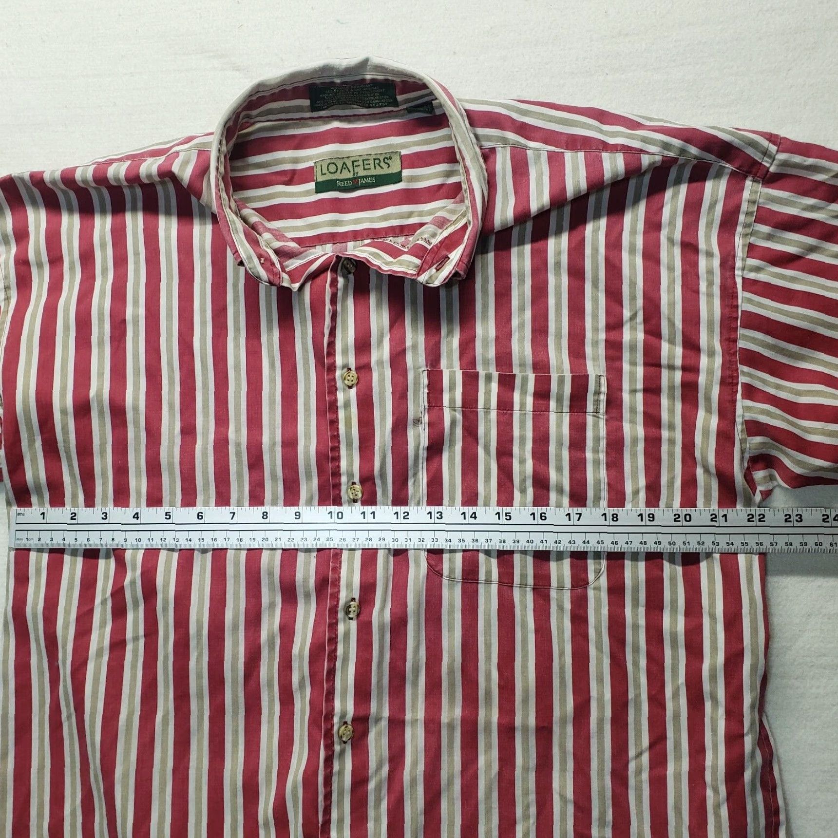 Vintage Loafers Shirt Red Striped Button Up Short Sleeve Adult Men XL Button-Down Collared Casual Shirt Size US XL / EU 56 / 4 - 4 Thumbnail