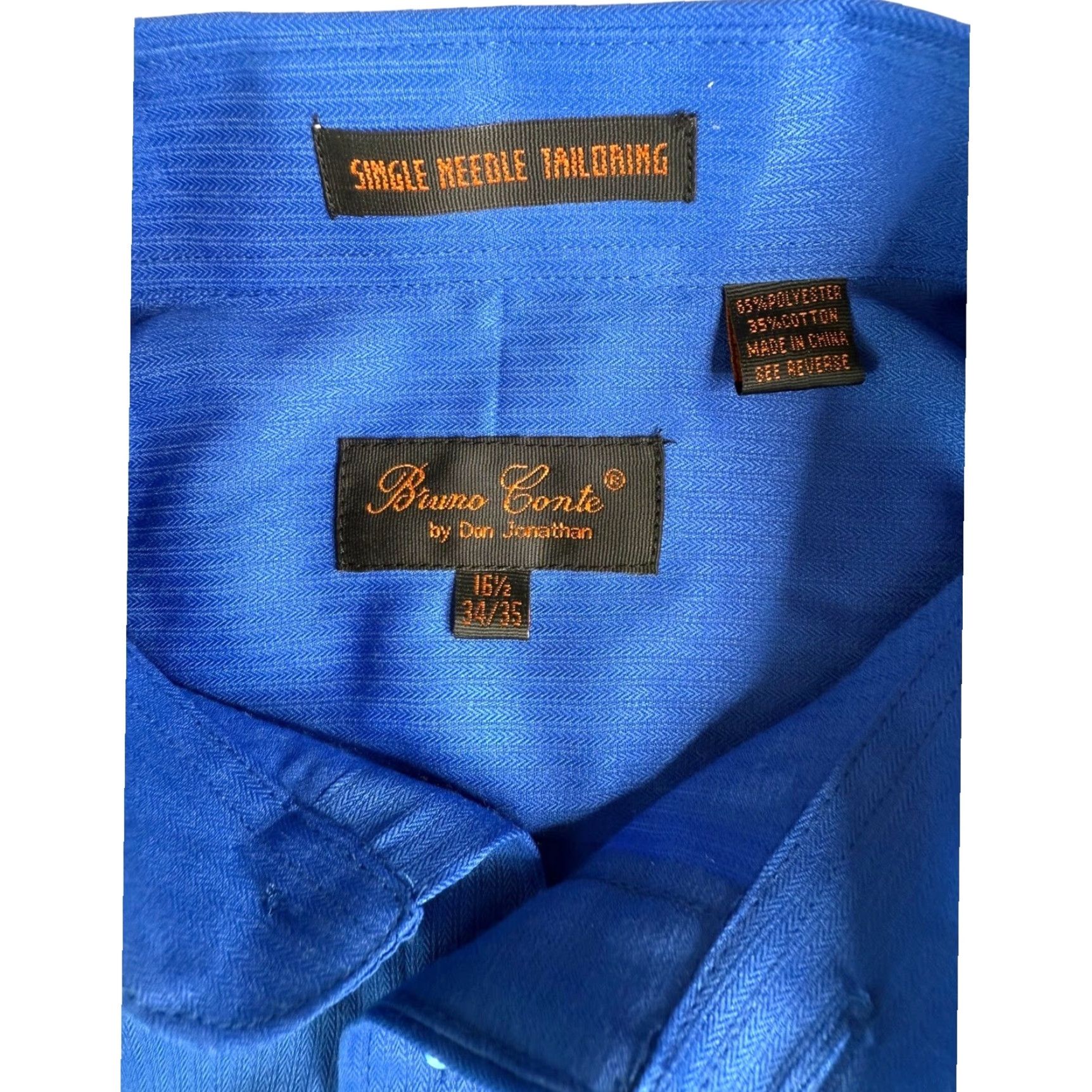 Vintage Bruno Conte Dress Shirt Herringbone Long Sleeve Blue 16.5 Regular Cuff Links French Collar Men’s Dress Shirt Size 46R - 3 Thumbnail