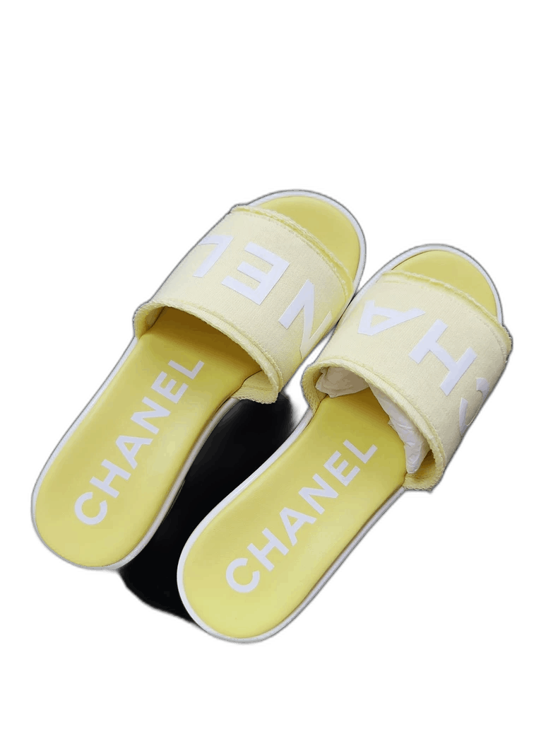 Chanel Chanel Yellow Logo Slide Sandals for Women Size US 8 / IT 38 - 1 Thumbnail