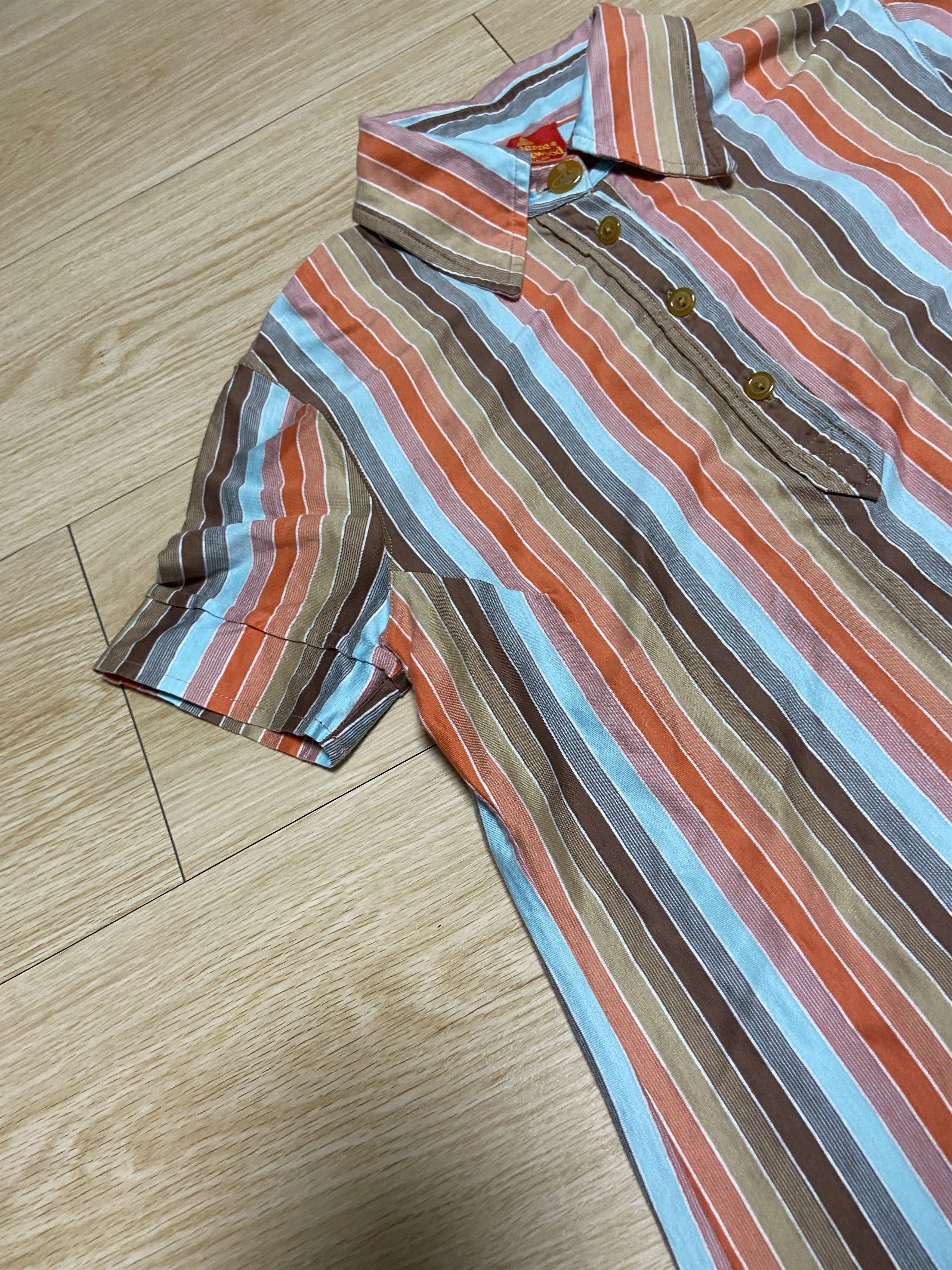 Vintage M armhole dart orange stripe button short sleeve polo shirt Size M / US 6-8 / IT 42-44 - 4 Thumbnail