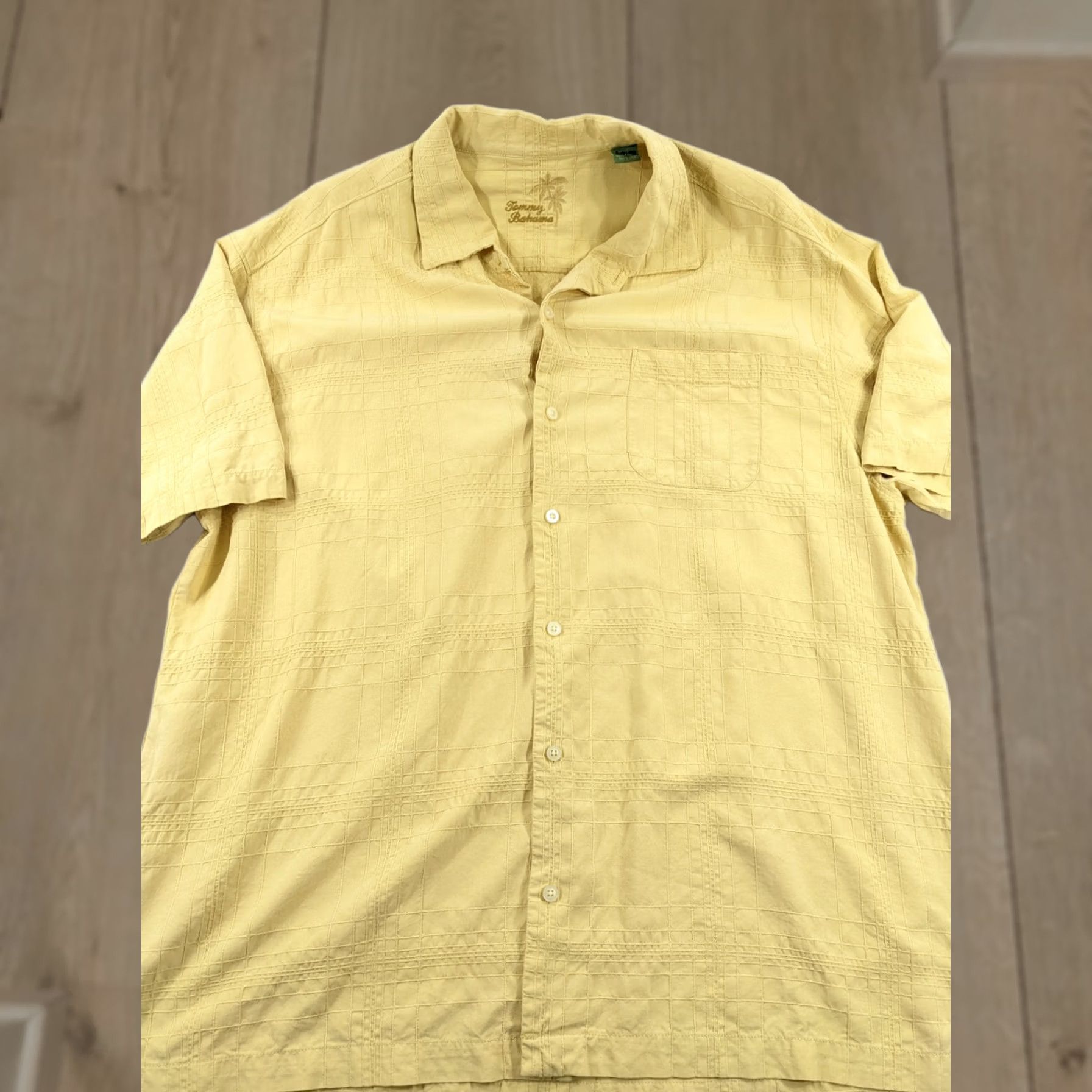 Tommy Bahama VINTAGE Tommy Bahama Shirt Silk Short Sleeve Button-Up XL Yellow Texture Floral Embroidered Logo Breathable All Seasons Mens Size US XL / EU 56 / 4 - 1 Thumbnail