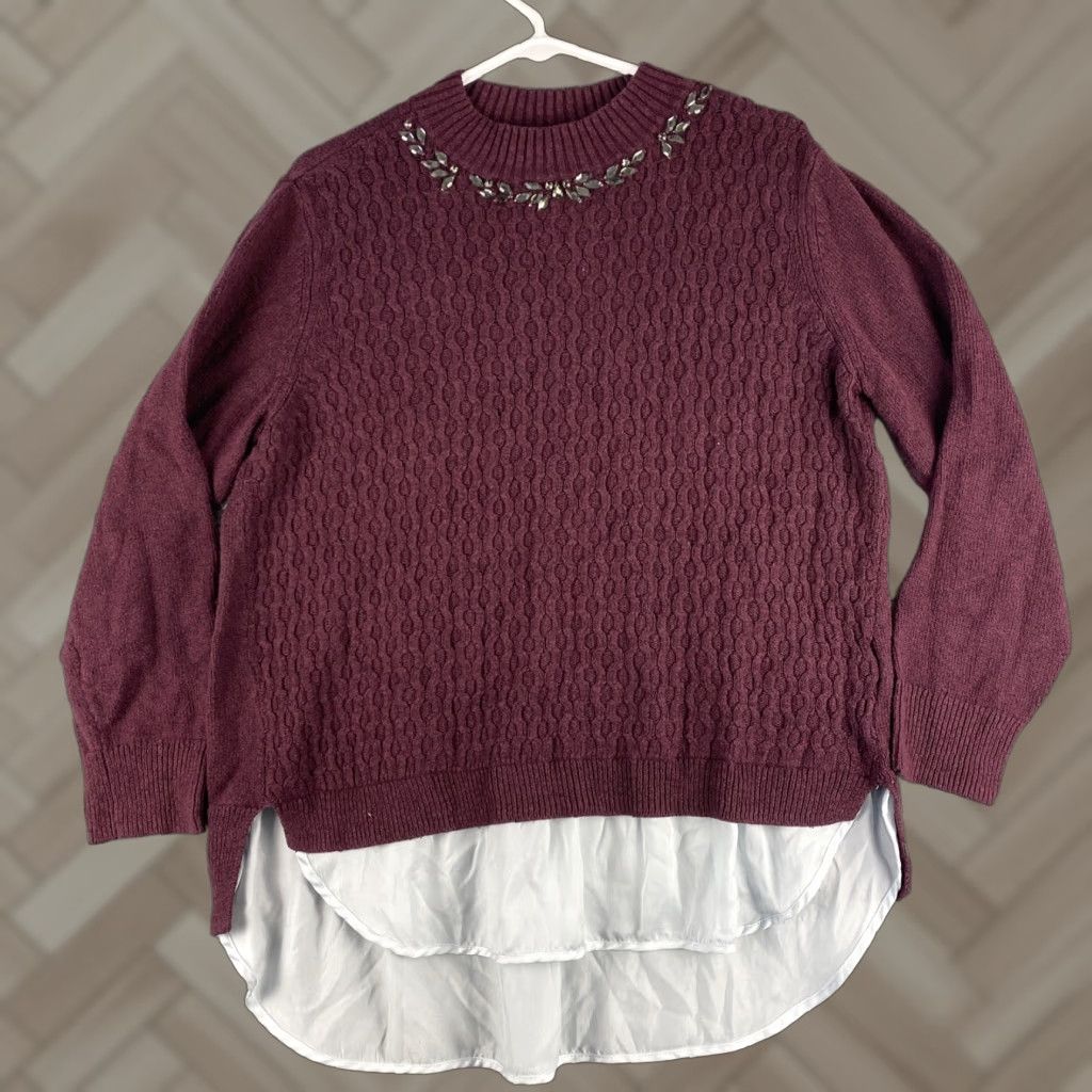 Vintage Simply Vera by Vera Wang Burgundy Pullover Sweater XL Long Sleeve Tie Sleeve Scoop Neck Women Mens? Size XL / US 12-14 / IT 48-50 - 1 Thumbnail
