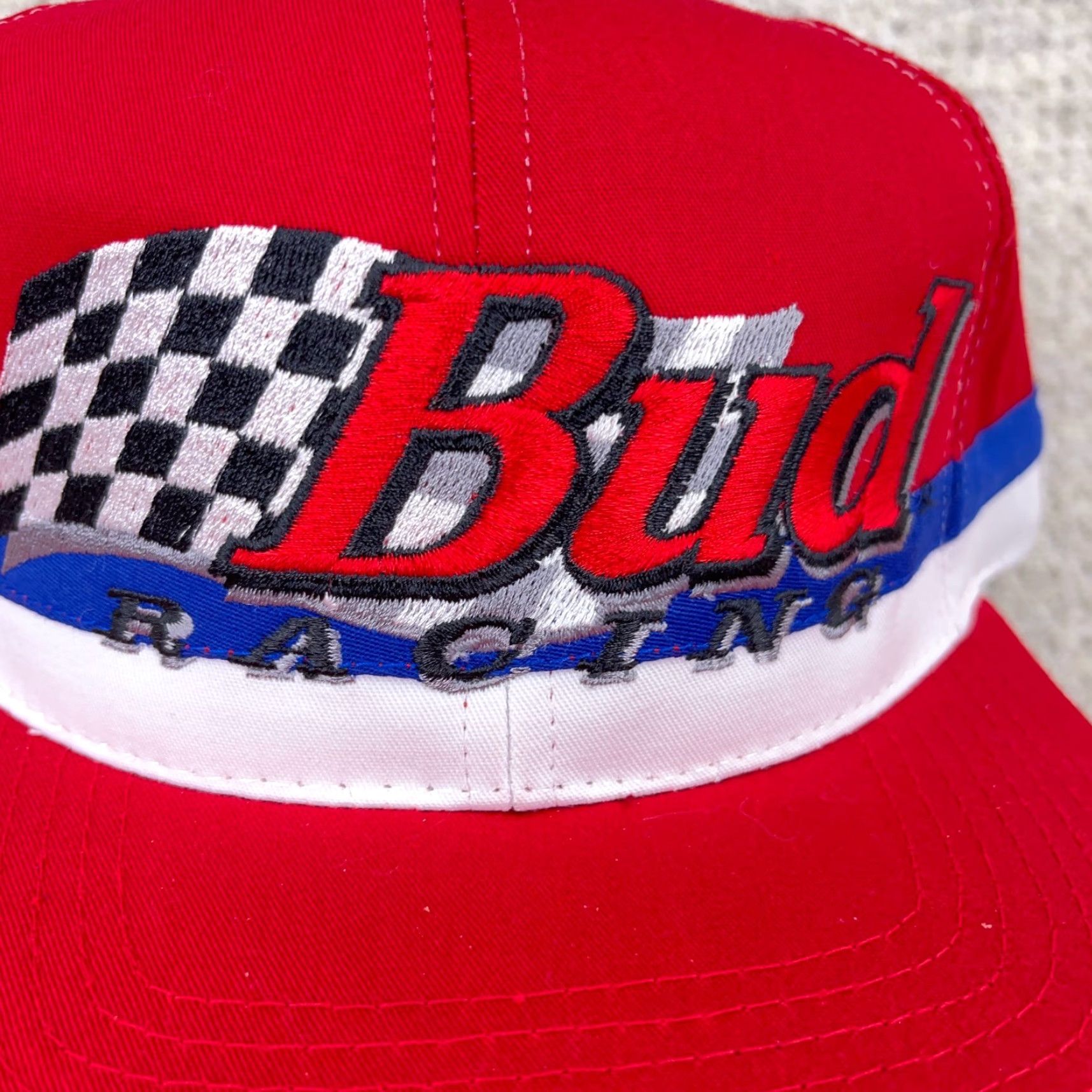 Budweiser VINTAGE Budweiser Hat Cap SnapBack Racing Team Nascar 90s Y2K Red White Adult Men Baseball Cap Cap Hat Size ONE SIZE - 2 Thumbnail