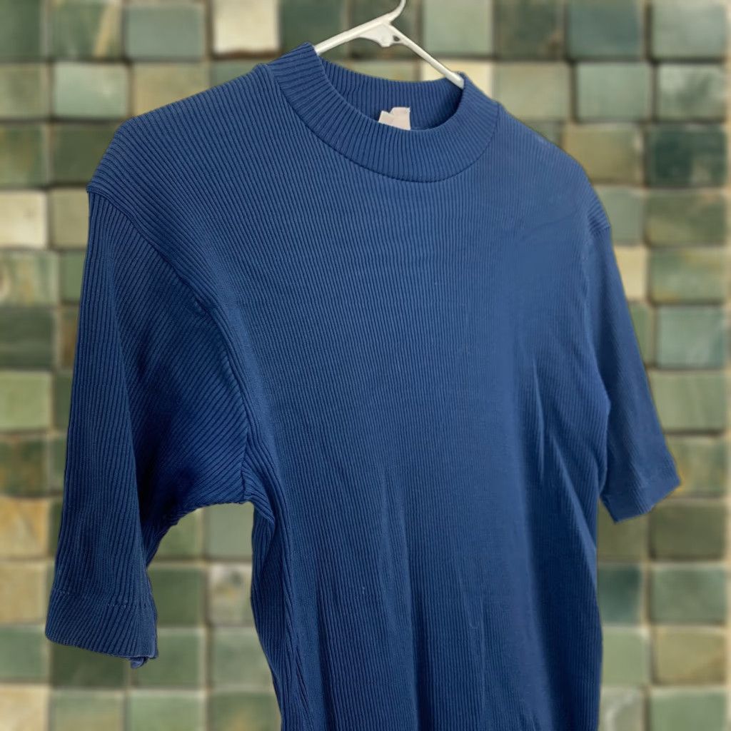 Vintage Vintage Munsingwear Blue 60s Ribbed Dupont Nylon Tee T-Shirt Large Short Sleeve Shirt Mens Size US L / EU 52-54 / 3 - 1 Thumbnail