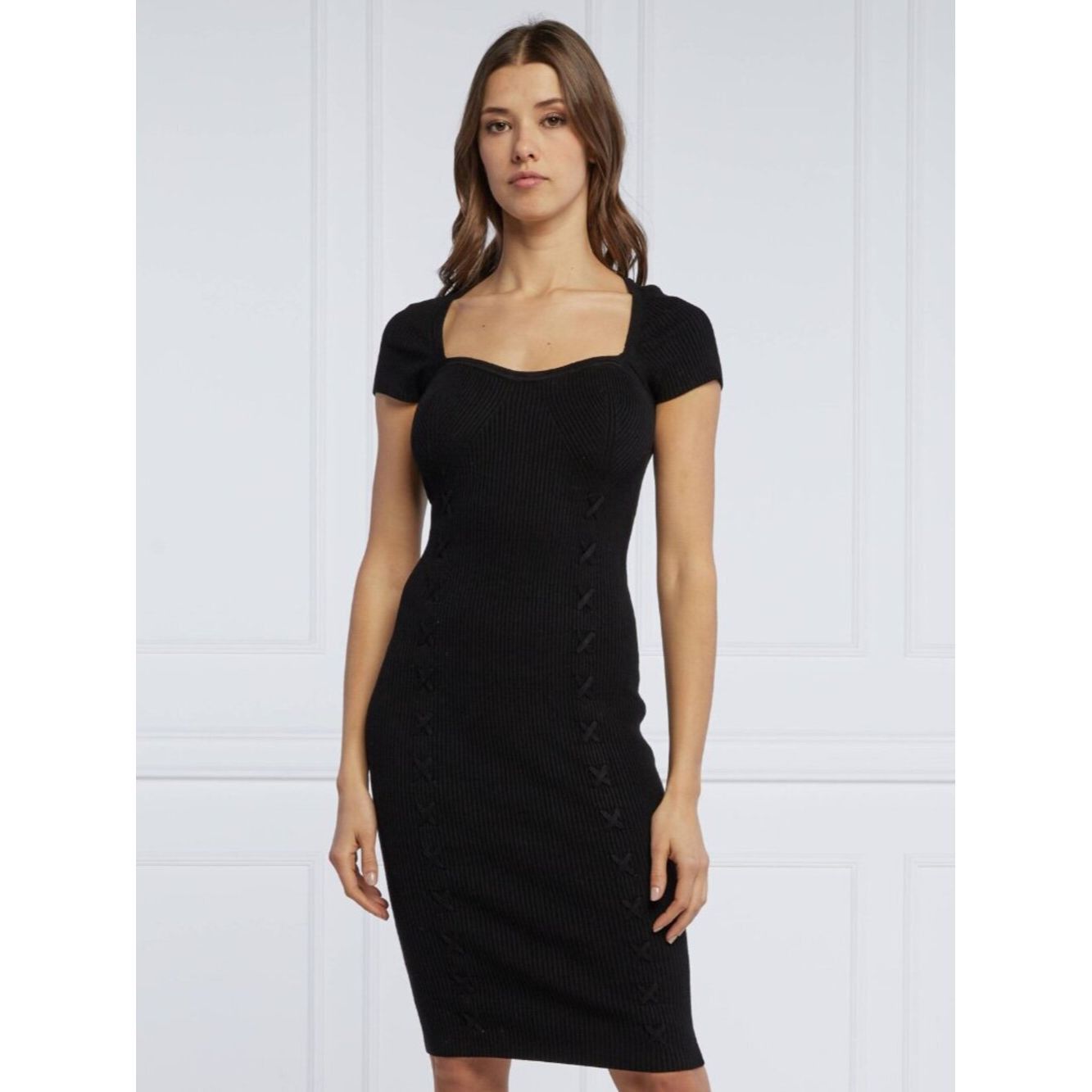 Guess NWT New GUESS Margot Cap Sleeve Ribbed Knit Midi Black Dres Size S / US 4 / IT 40 - 1 Thumbnail