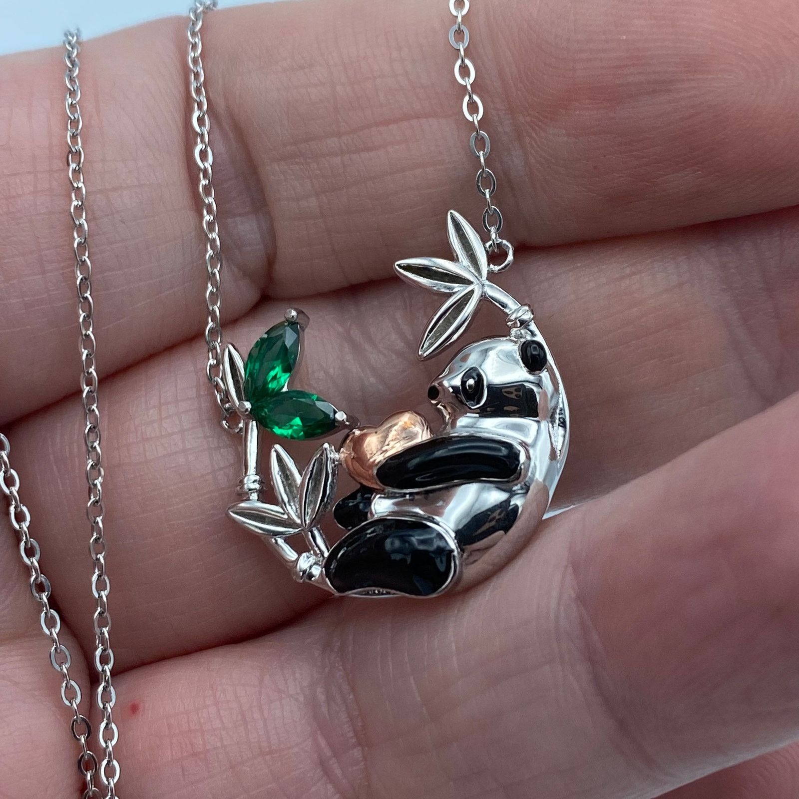 The Unbranded Brand Panda Bear Sterling Silver CZ Necklace Size ONE SIZE - 4 Thumbnail