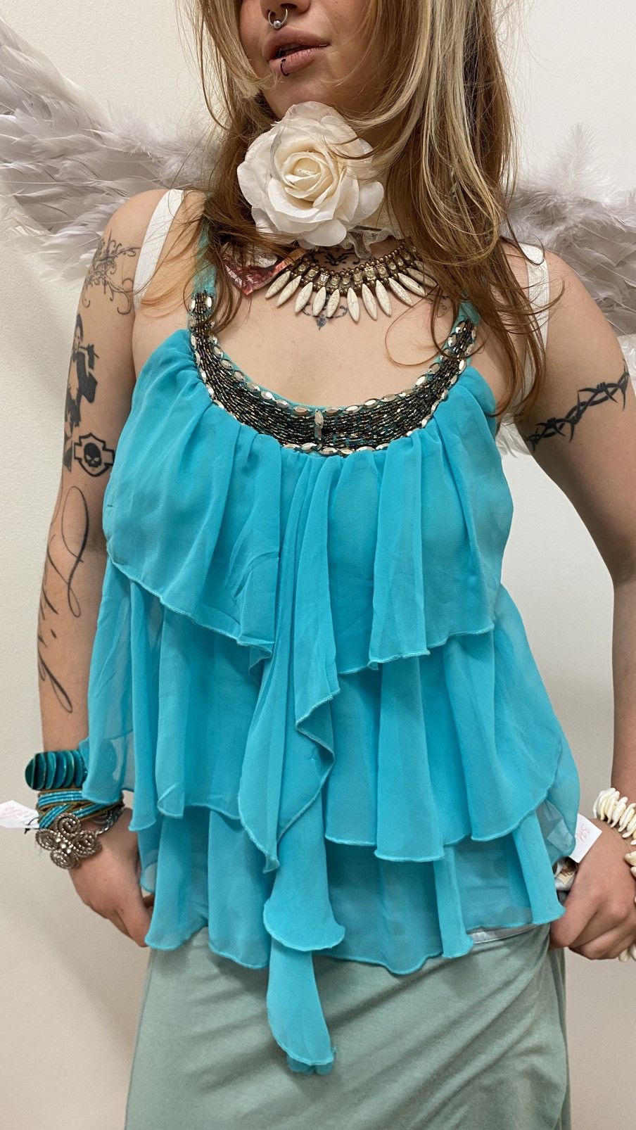 Vintage Bright blue cotton fairy-like vest top Size M / US 6-8 / IT 42-44 - 3 Thumbnail