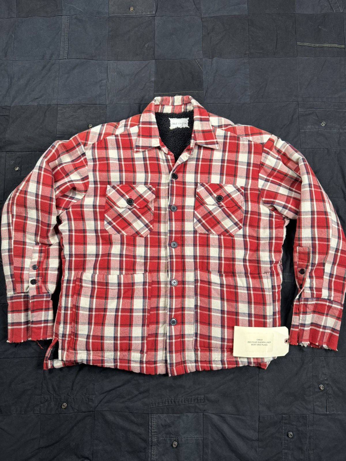 image of Greg Lauren Fleece Lined Flannel Shirt in Red, Men's (Size Large)