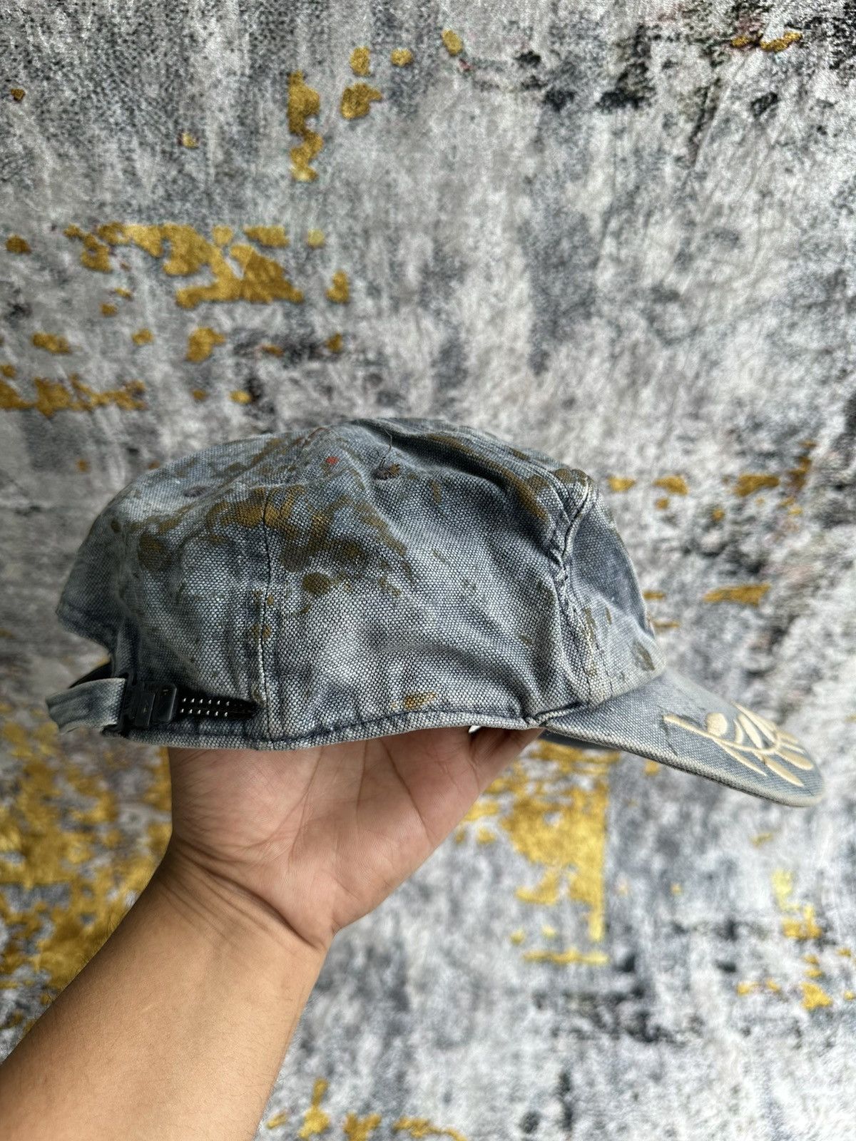 Le Grande Bleu (L.G.B.) 💸BINDING OFFER💸 VINTAGE GOLD EAGLE TRASHED TRASHED DENIM HAT Size ONE SIZE - 5 Thumbnail