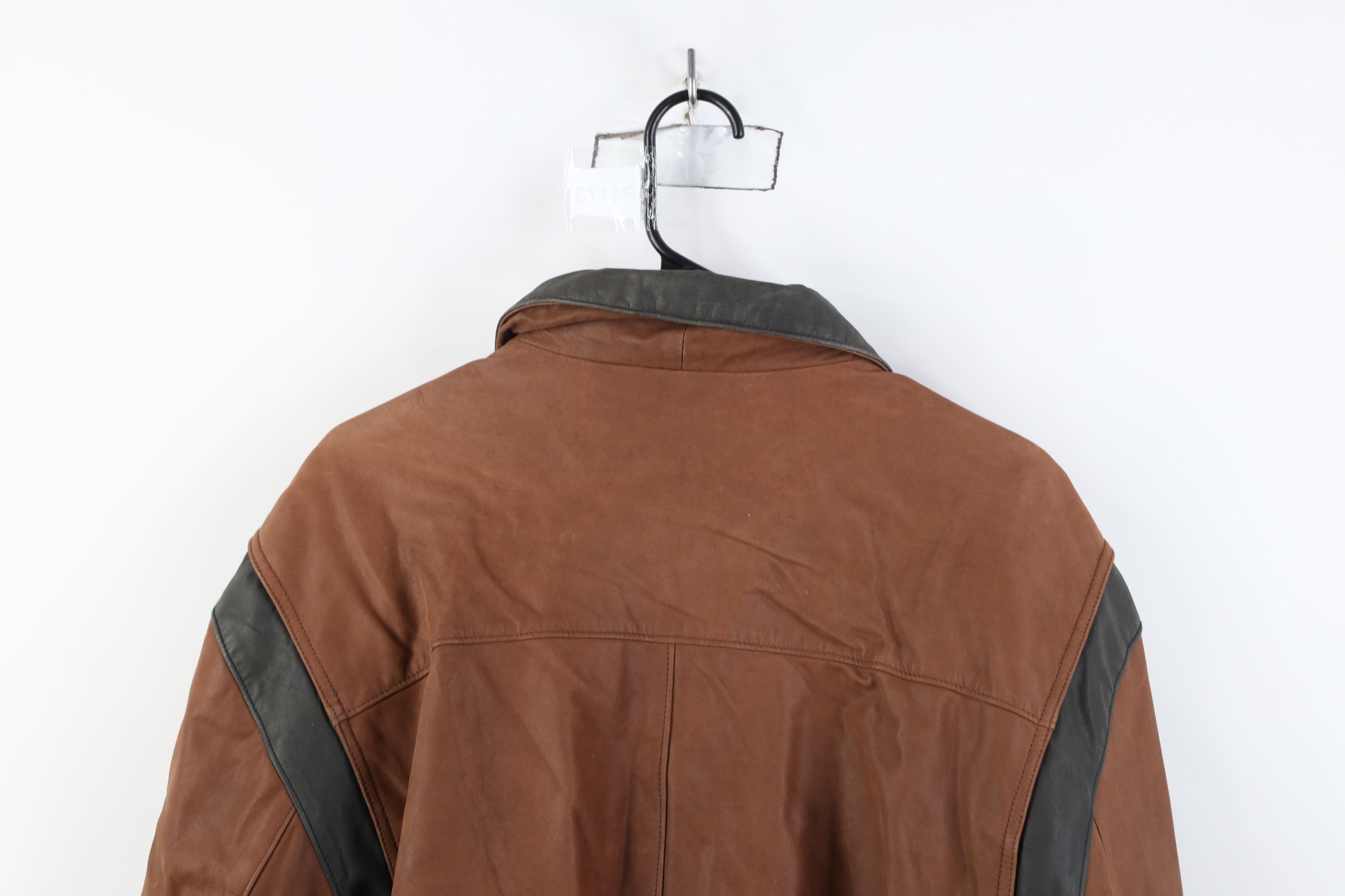 Vintage Vintage 90s Streetwear Leather Flight Bomber Jacket Brown Size US L / EU 52-54 / 3 - 15 Thumbnail
