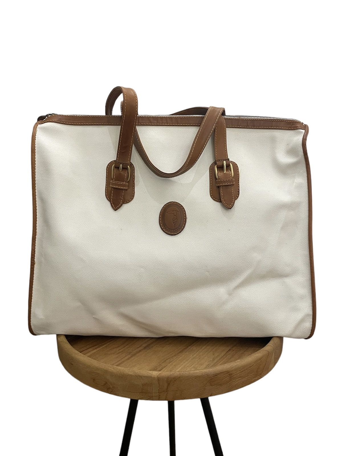 Trussardi × Vintage 80s Trussardi Italy Canvas Leather Travel Bag | Old Money Size ONE SIZE - 5 Thumbnail