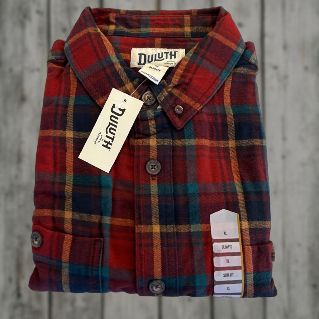 DULUTH SHIRT Men XL Slim Fit Flannel Plaid Free Swingin’ NWT 64507 BXP Multicolor Button-Up