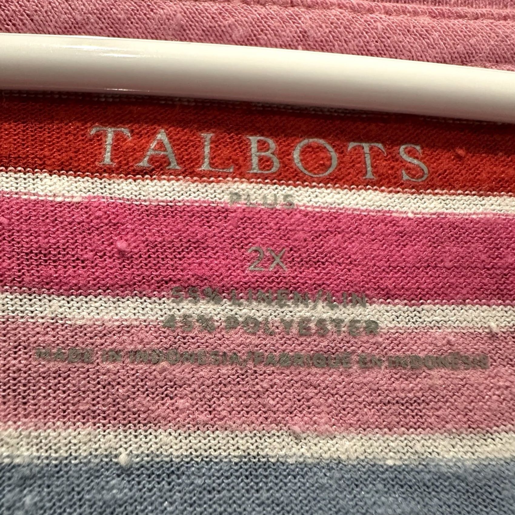 Talbots Talbots Tee Womens 2X Pink Top Plus Drop Shoulder Neck Isla Stripe Linen Blend EUC Size XXL / US 16-18 / IT 52-54 - 6 Thumbnail