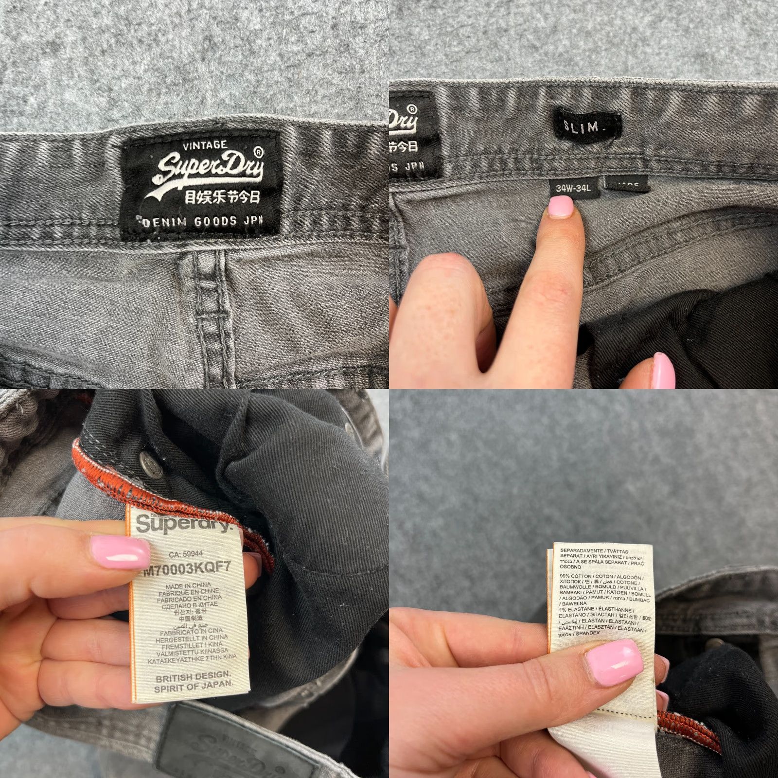 Superdry Superdry Jeans Slim Tapered 32 34 Medium Wash Grey Stretch Whiskers Denim 5-Pocket Mens Regular Pants Jeans Size US 32 / EU 48 - 8 Thumbnail