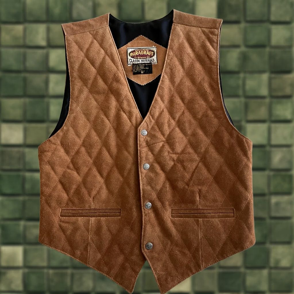Vintage VINTAGE Paragraff Brown Suede Quilt Vest Western Biker Snap Front Lace up Sides Mens M Brown Suede Quilt Vest Size US M / EU 48-50 / 2 - 1 Thumbnail