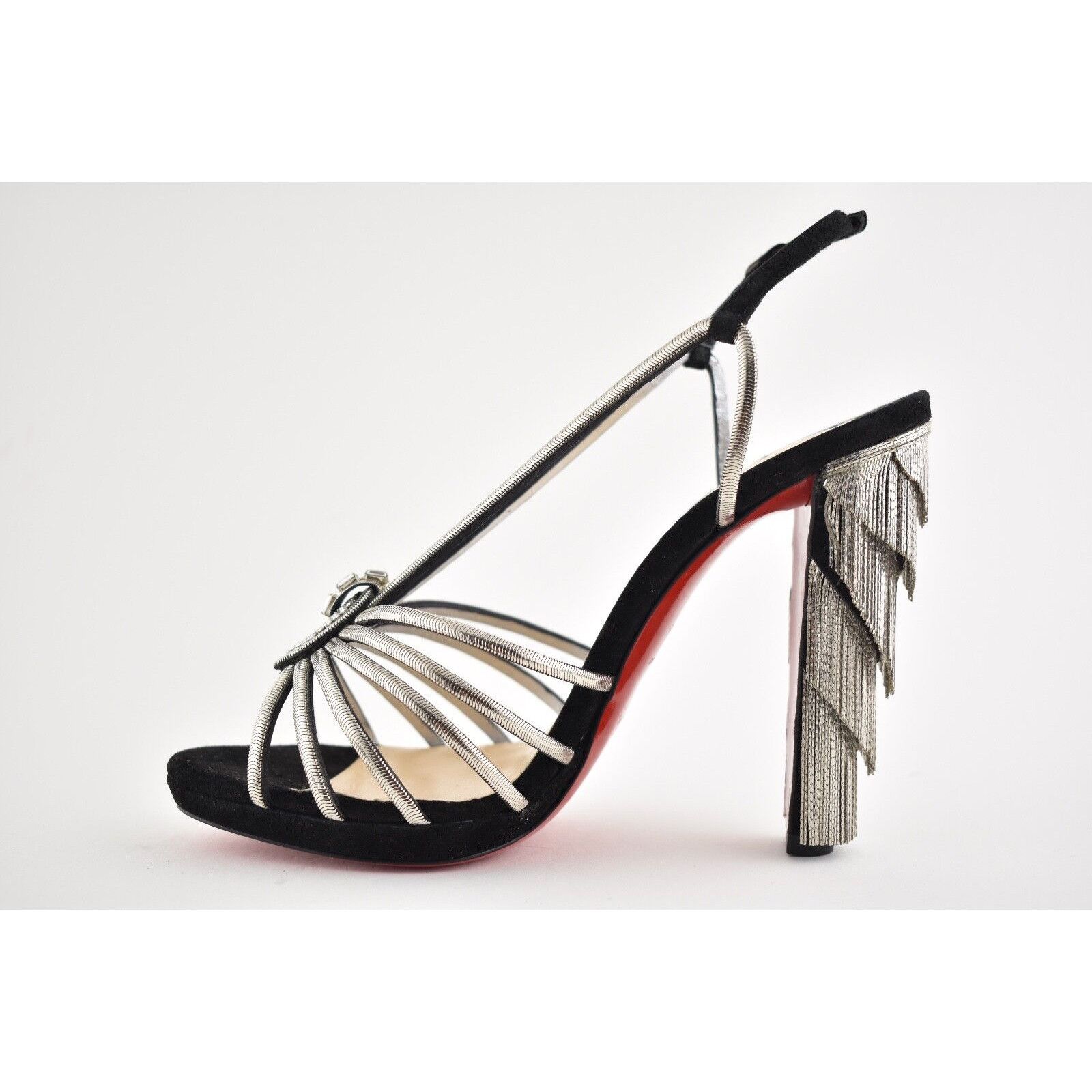 Christian Louboutin Jeanarlow 120 Black Silver Chain Sandal Heel Pump 36.5 Size US 6.5 / IT 36.5 - 9 Thumbnail