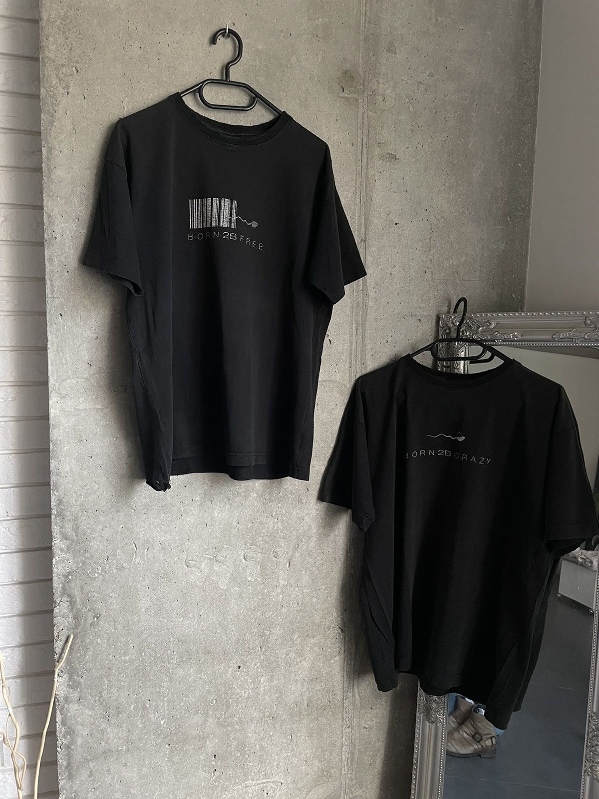 Other Vintage 90s Distressed Washed Tee Born 2b crazy Sperm cum Y2 Size US L / EU 52-54 / 3 - 4 Thumbnail