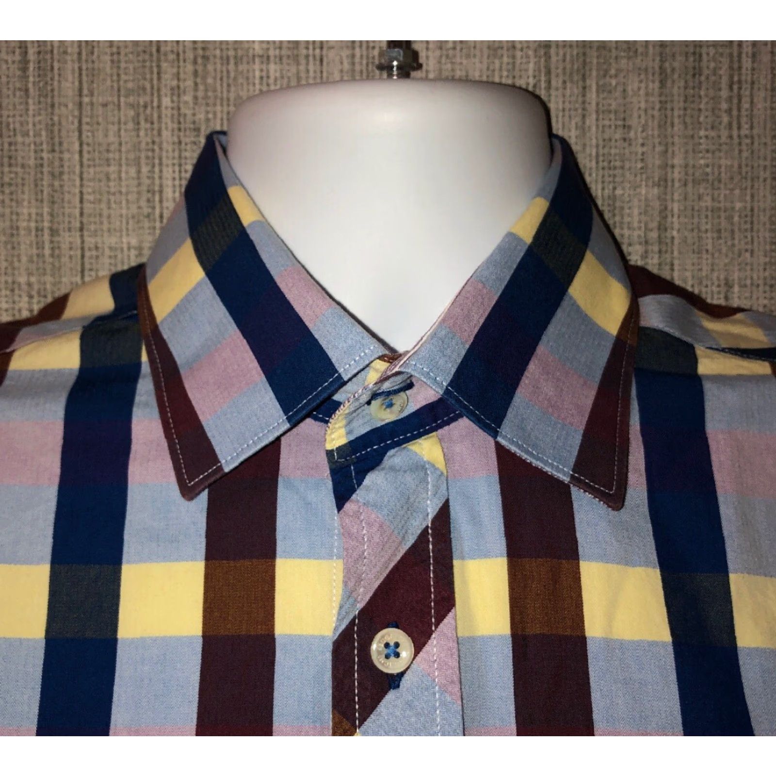 BUGATCHI Bugatchi Uomo Shirt Plaid Button-Front Shaped Fit Mens M Multicolor Long Sleeve Button-Up 22 Inch Armpit Size US M / EU 48-50 / 2 - 3 Thumbnail