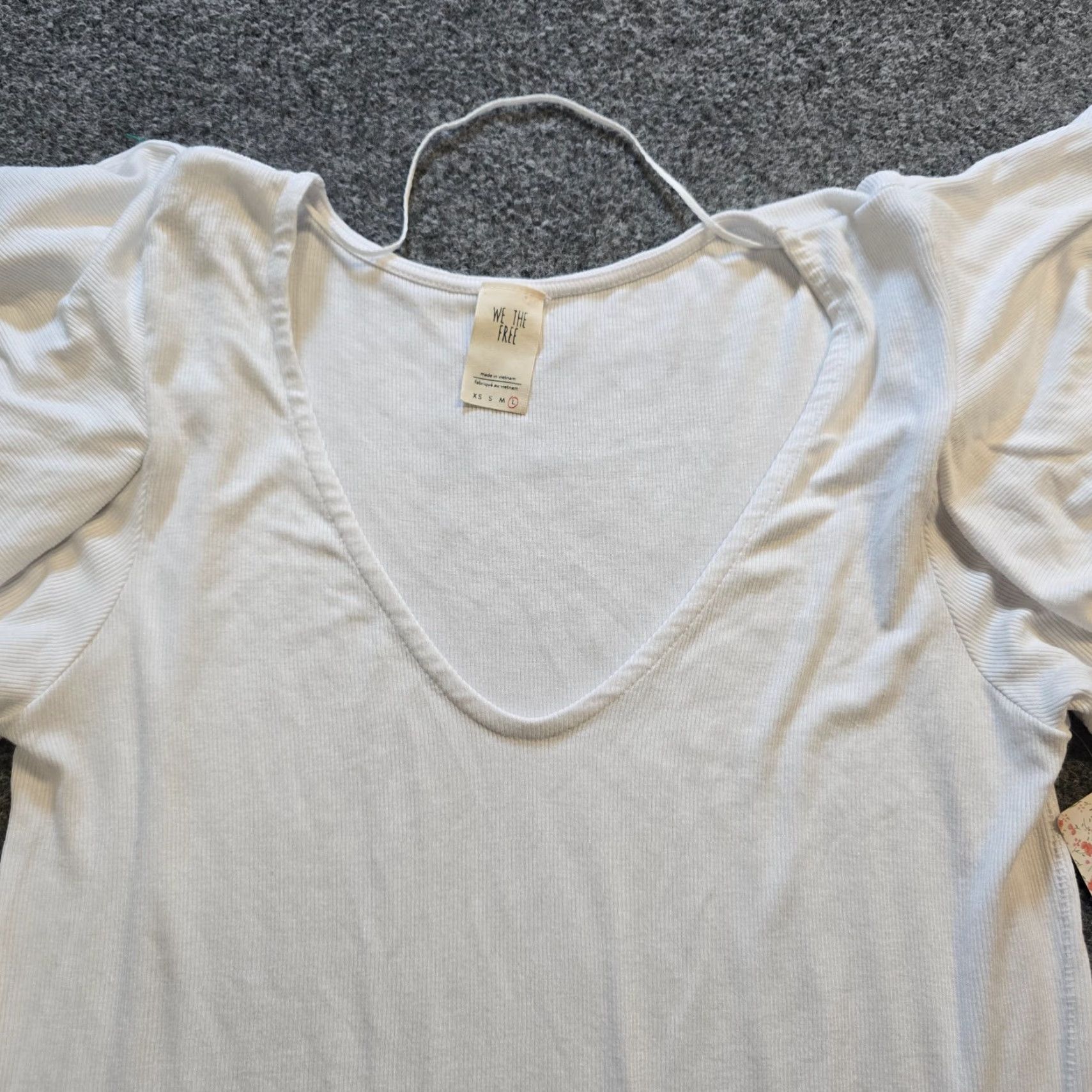 Free People Free People Blouse Shirt Womens Large White Ruffle Shoulder Ribbed Stretch Capsule Bohemian Basic Knit Cotton Scoop Neck Casual Sleeve Pullover Micro Size L / US 10 / IT 46 - 2 Thumbnail