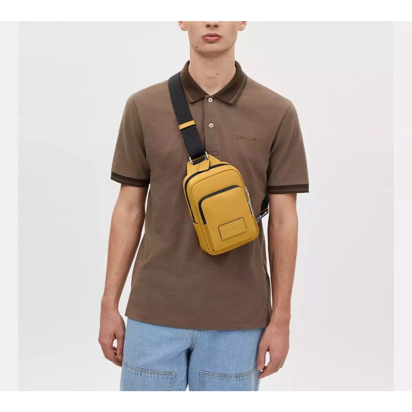 Coach NWT COACH CX071 Racer Sling Pack Bag Gunmetal/Honey Yellow Size ONE SIZE - 3 Thumbnail