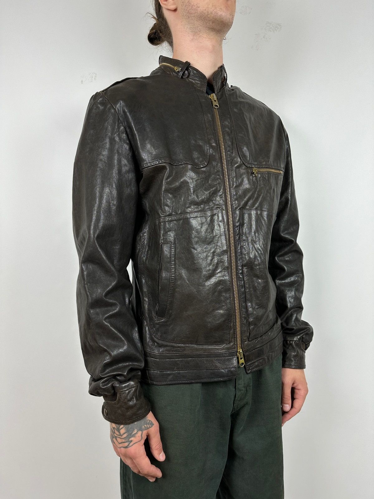Golden Goose Golden Goose Brown Leather Jacket Size US L / EU 52-54 / 3 - 3 Thumbnail
