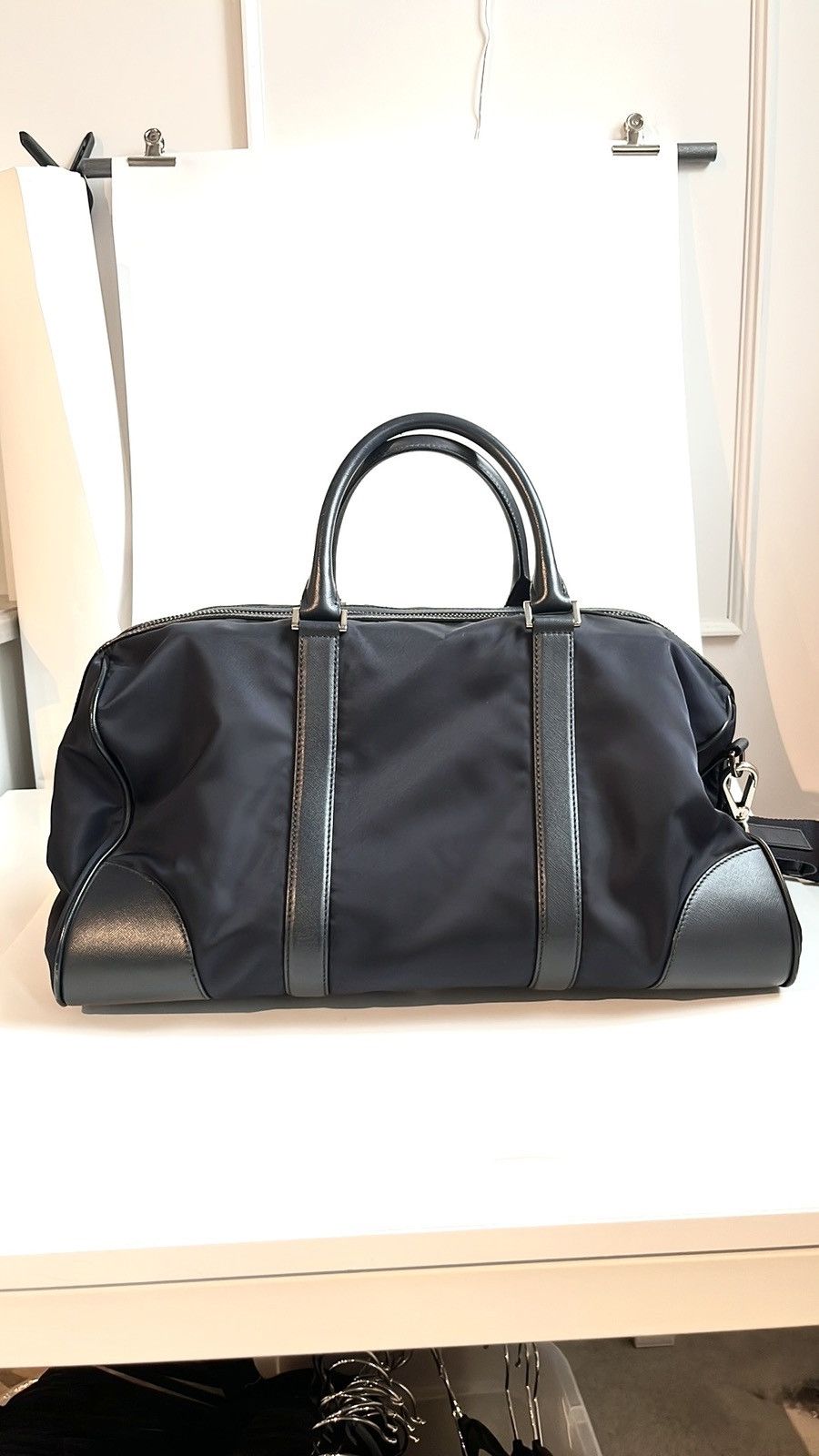Prada Prada Bleu Tessuto Saffiano-Leather-Trim Duffle Bag Size ONE SIZE - 3 Thumbnail