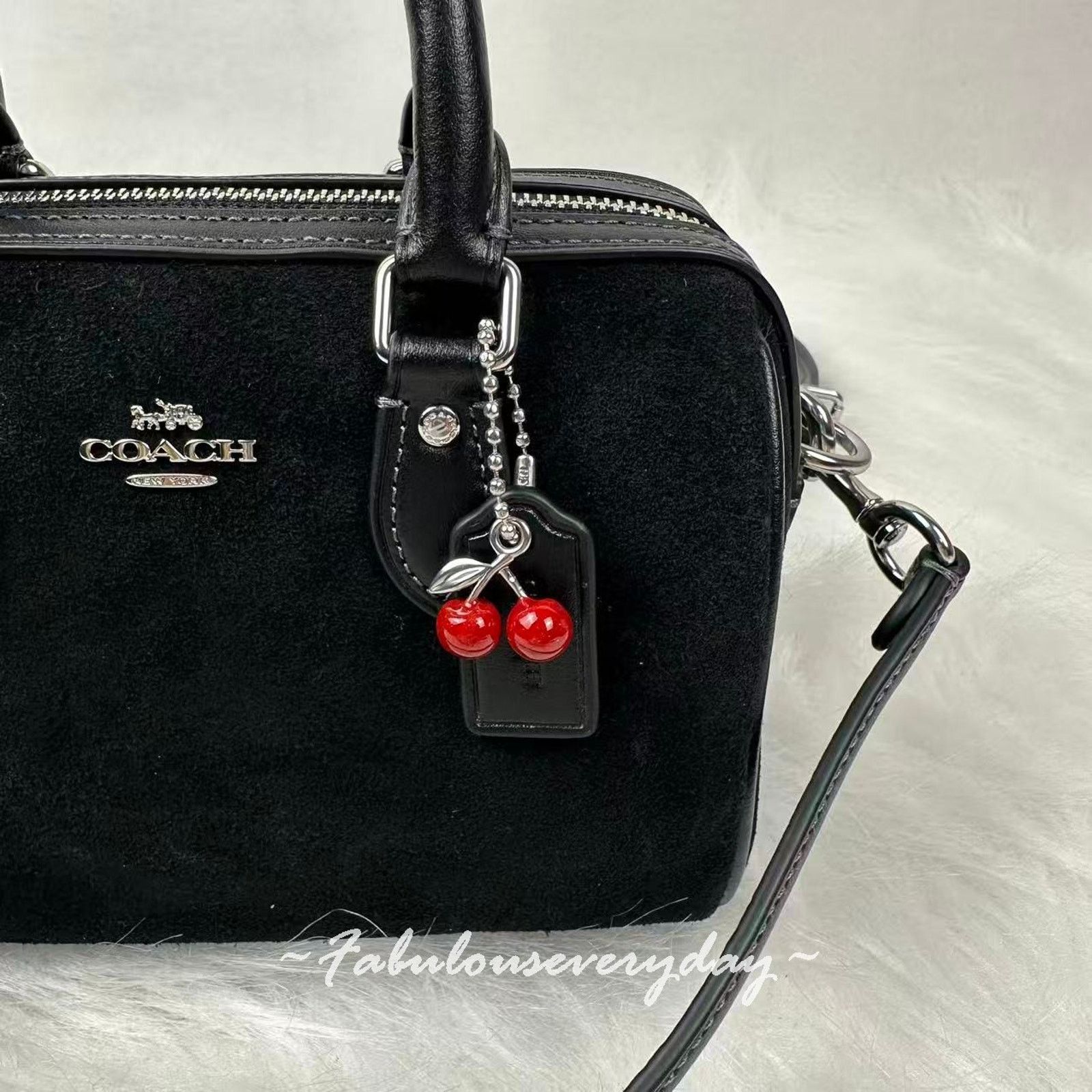 Coach Coach Mini Rowan Crossbody Cherry Charm In Suede/Sv/Black Size ONE SIZE - 3 Thumbnail