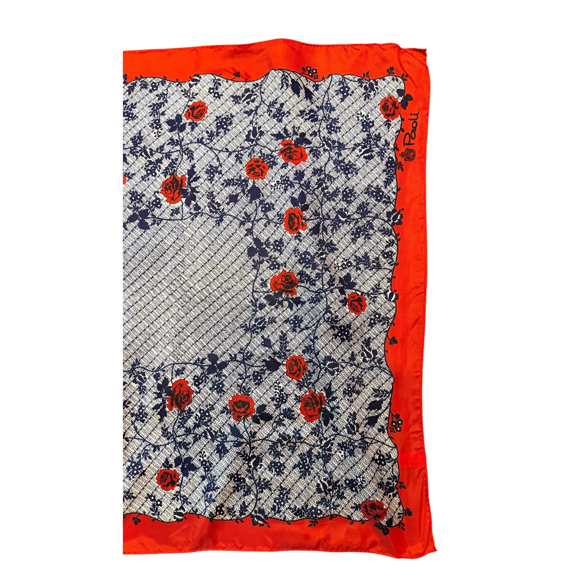 Vintage Vintage Paoli Red & Blue Rose Patterned Acetate Scarf Made I Size ONE SIZE - 11 Thumbnail