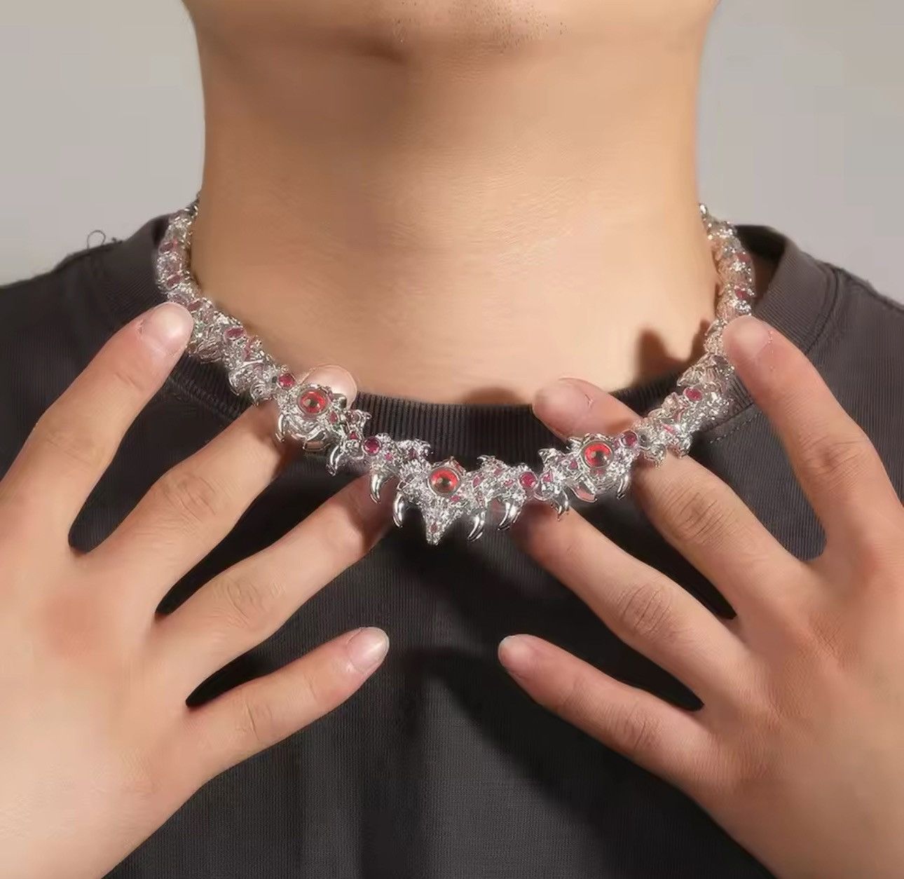 Jewelry Gothic Red Eyes Hip Hop Design Chain Necklace Size ONE SIZE - 1 Thumbnail