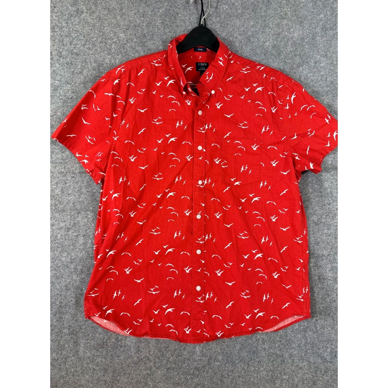 J.Crew VINTAGE J. Crew Slim Button Down Shirt Mens XL Red White Bird Print Flex Washed Stretch Short Sleeve Size US XL / EU 56 / 4 - 3 Thumbnail