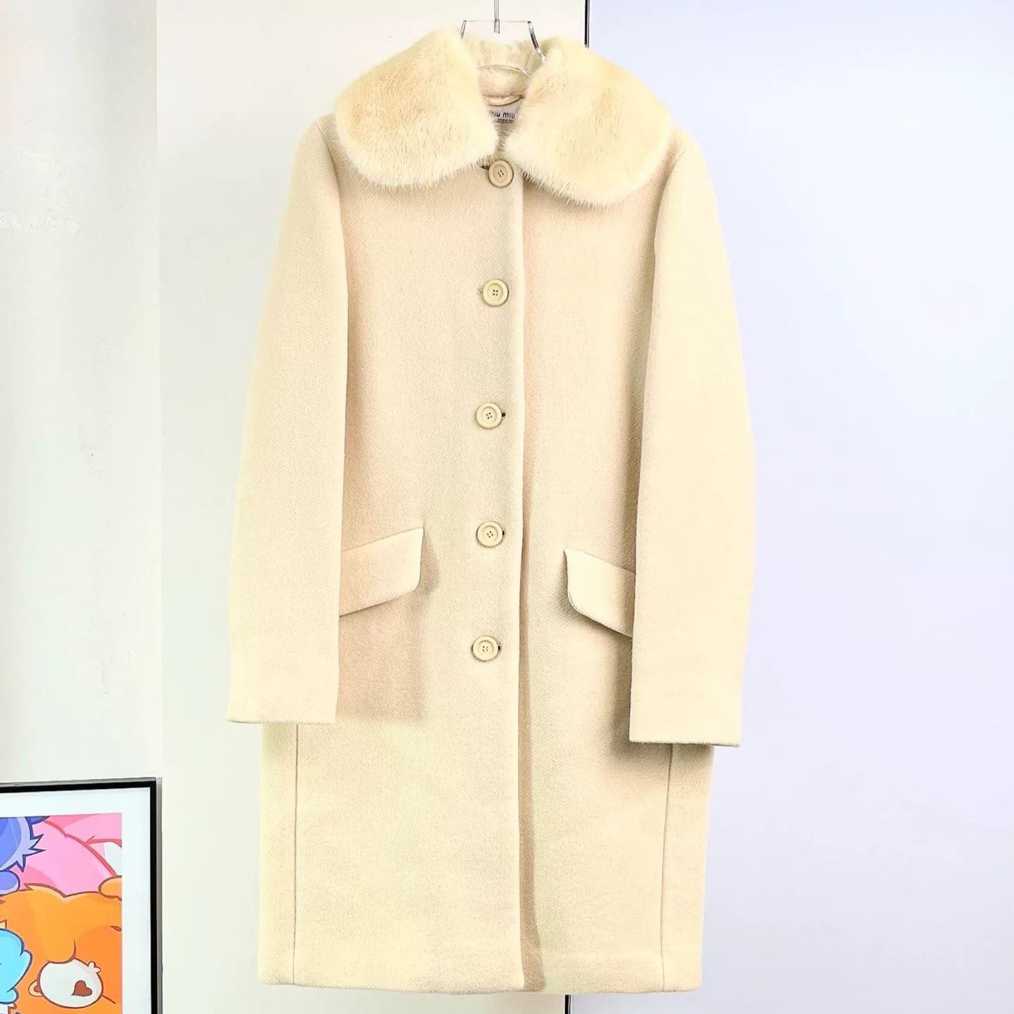Miu Miu beige wool coat with fur collar Size US M / EU 48-50 / 2 - 1 Thumbnail