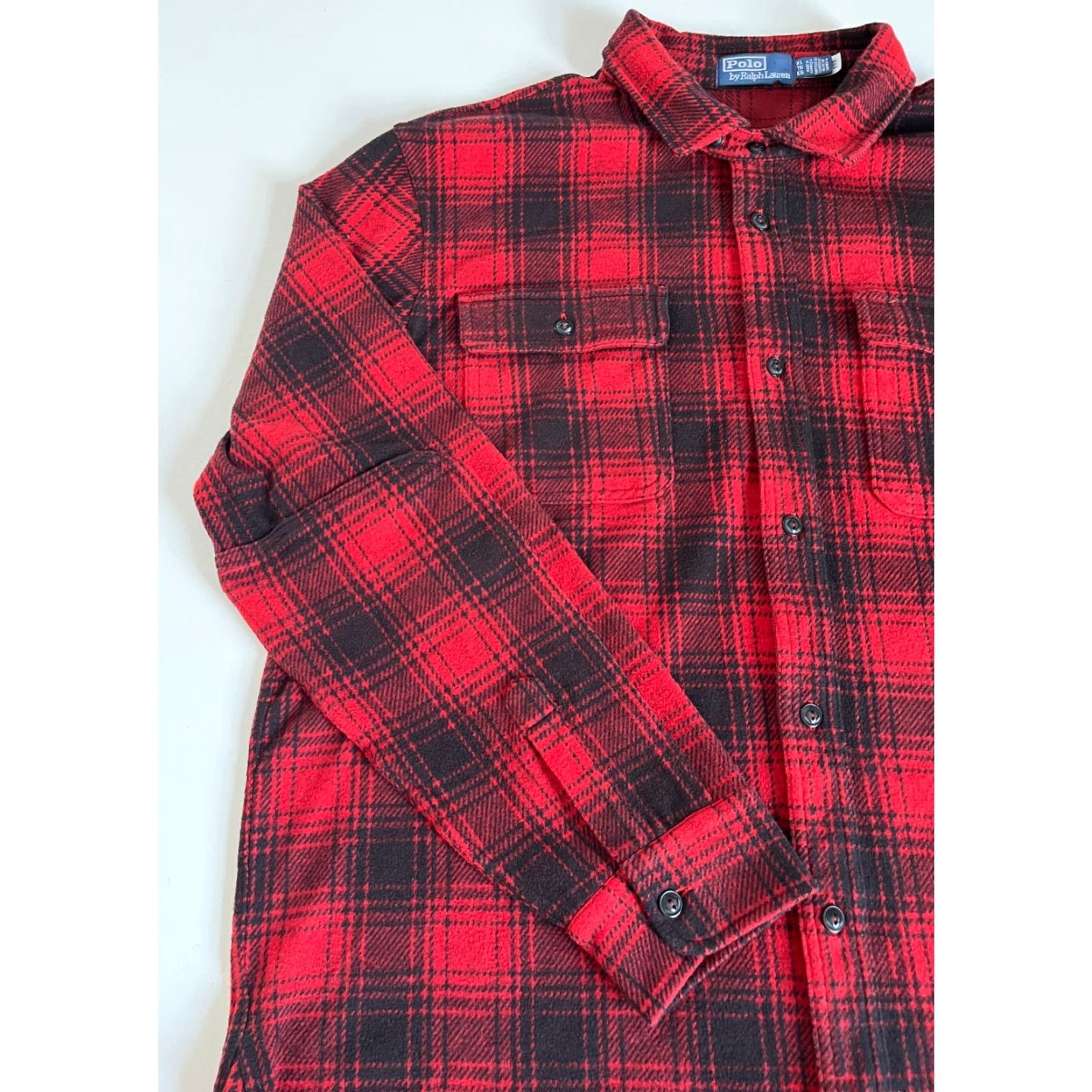 Polo Ralph Lauren VINTAGE Polo Ralph Lauren Men's Plaid Knit Flannel Workshirt XL Red Black Button-Up Casual, Classic Americana Mens Size US XL / EU 56 / 4 - 7 Thumbnail