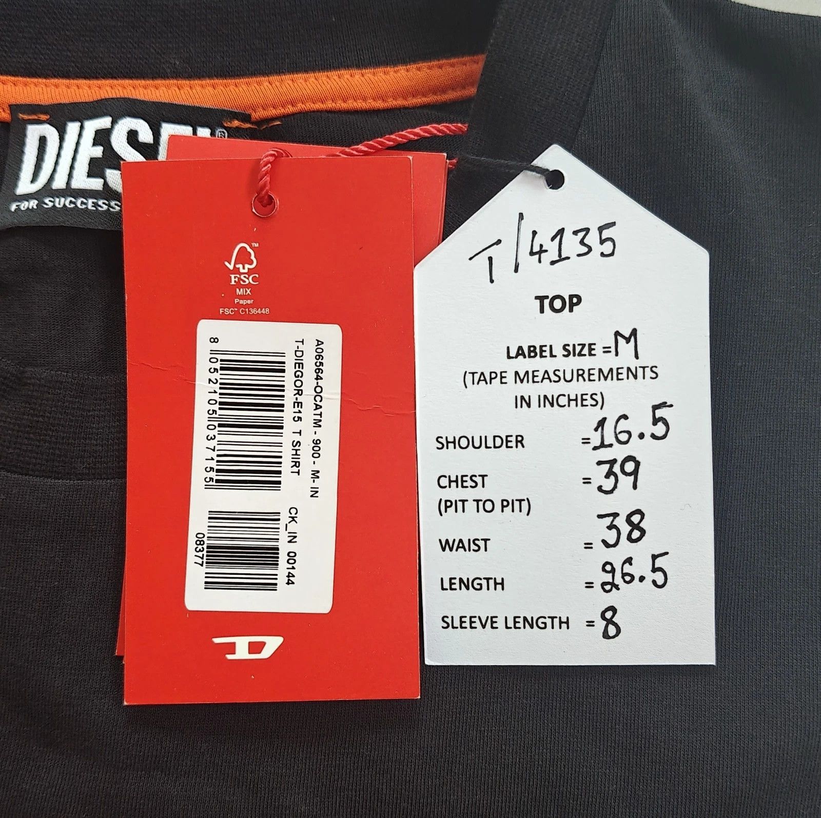 Diesel DIESEL Black T-Shirt With Logo Patch T 4135 Size US M / EU 48-50 / 2 - 5 Thumbnail