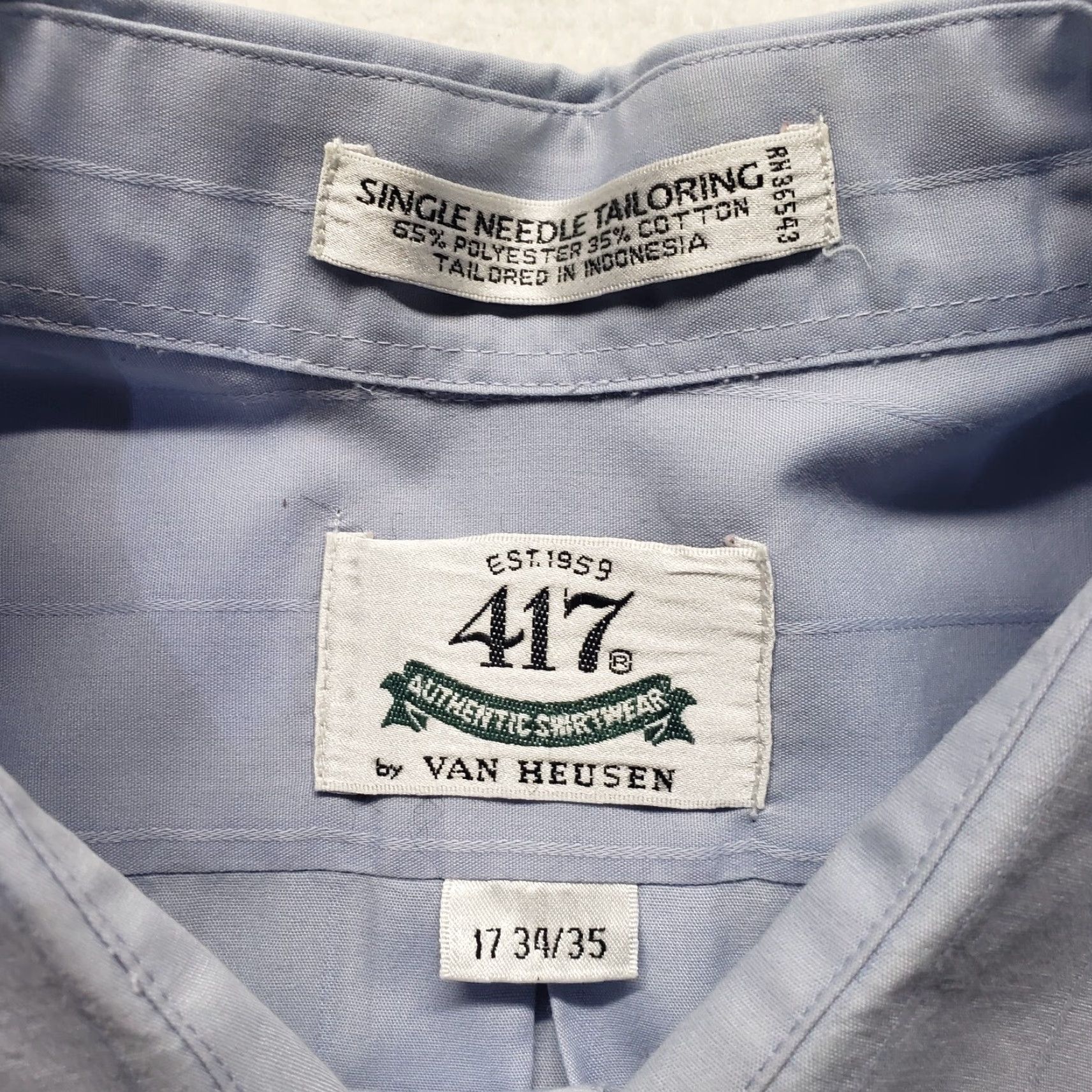 Van Heusen Van Heusen Shirt Blue 17 34/35 Button Up Short Sleeve Solid Adult Men Size US XL / EU 56 / 4 - 3 Thumbnail