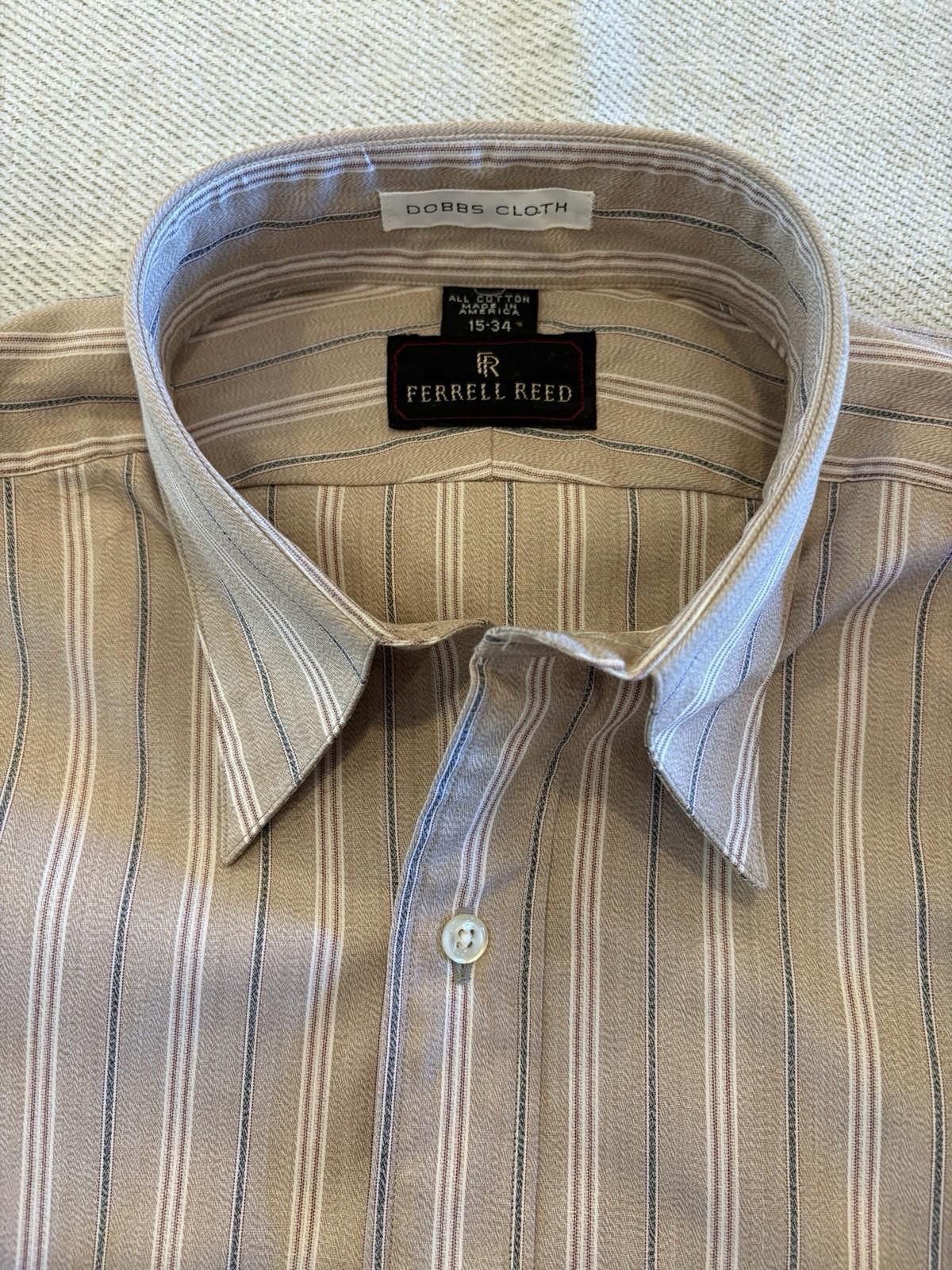 Reed Ferrel Reed Dobbs Cloth Striped Tan Brown Dress Shirt 15-34 Size 38R - 4 Thumbnail